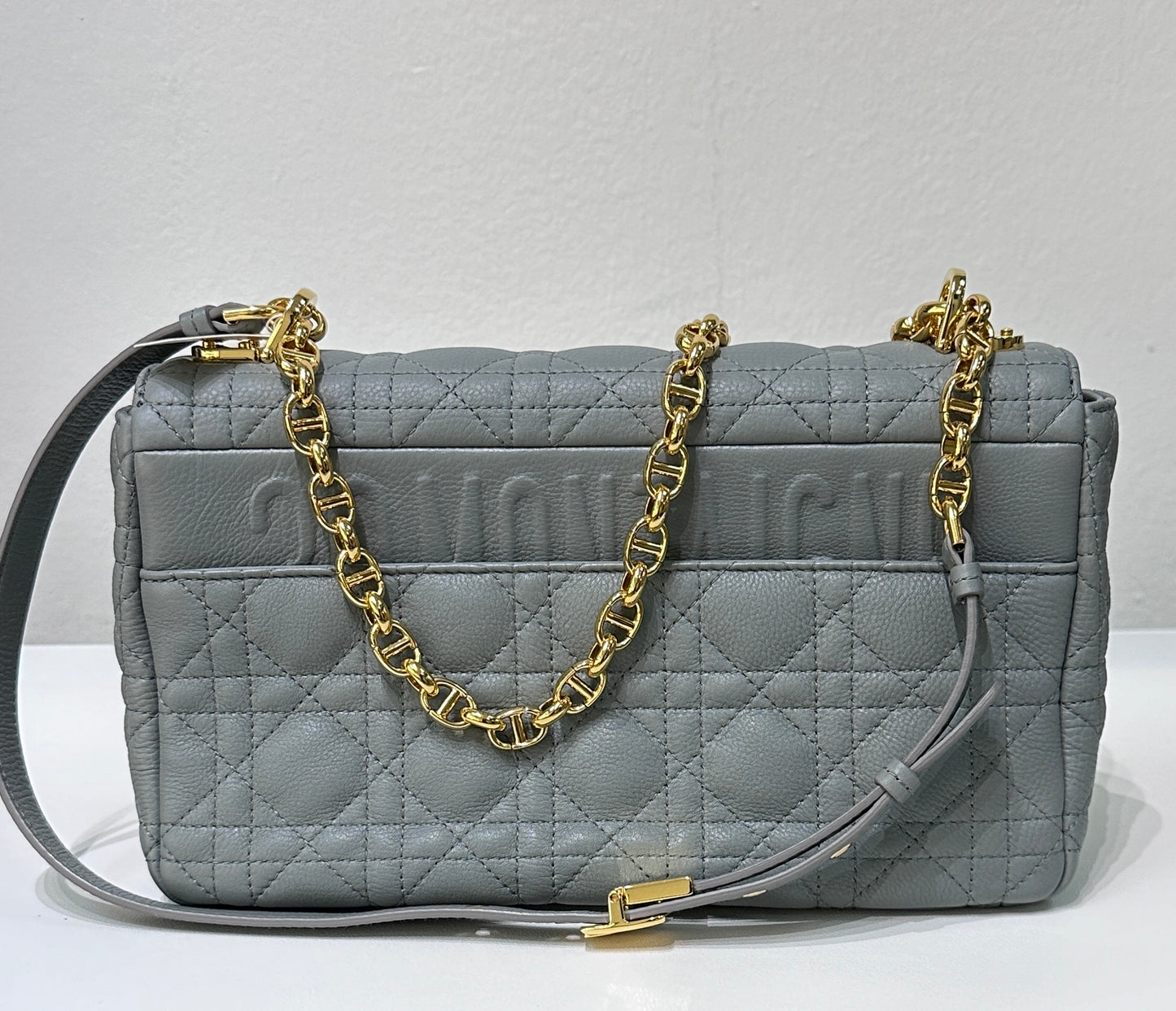 Medium Dior Caro Bag Stone Gray Supple Cannage Calfskin