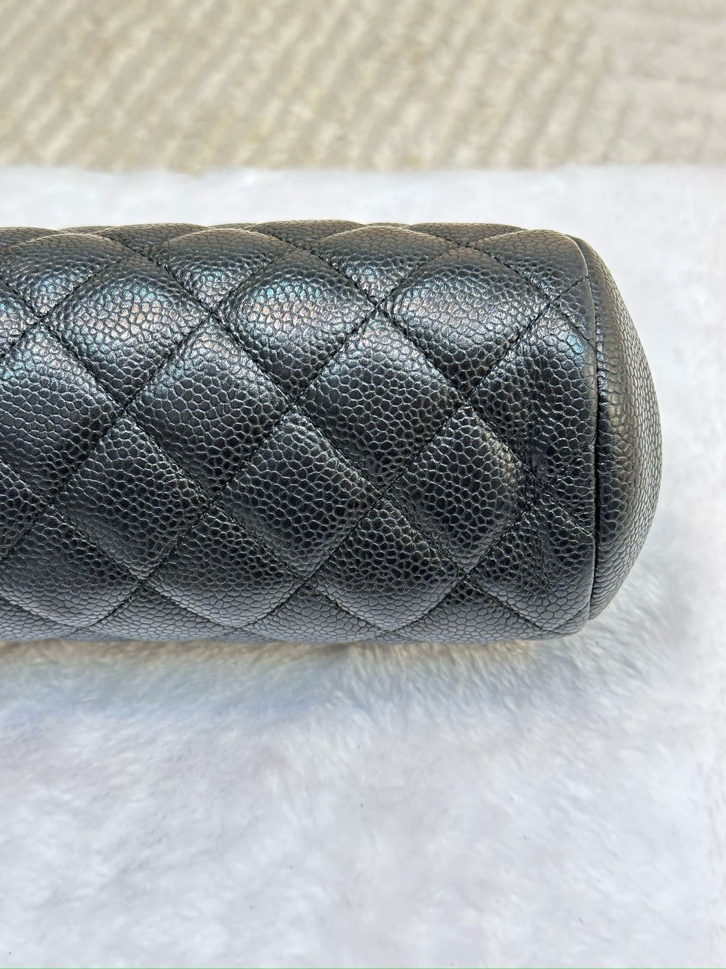 Chanel Quilted Timeless Kisslock Clutch Black Caviar SHW 1890 holo