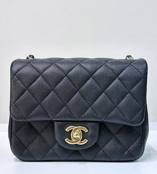 Chanel Mini Square Black Caviar Gold Hardware