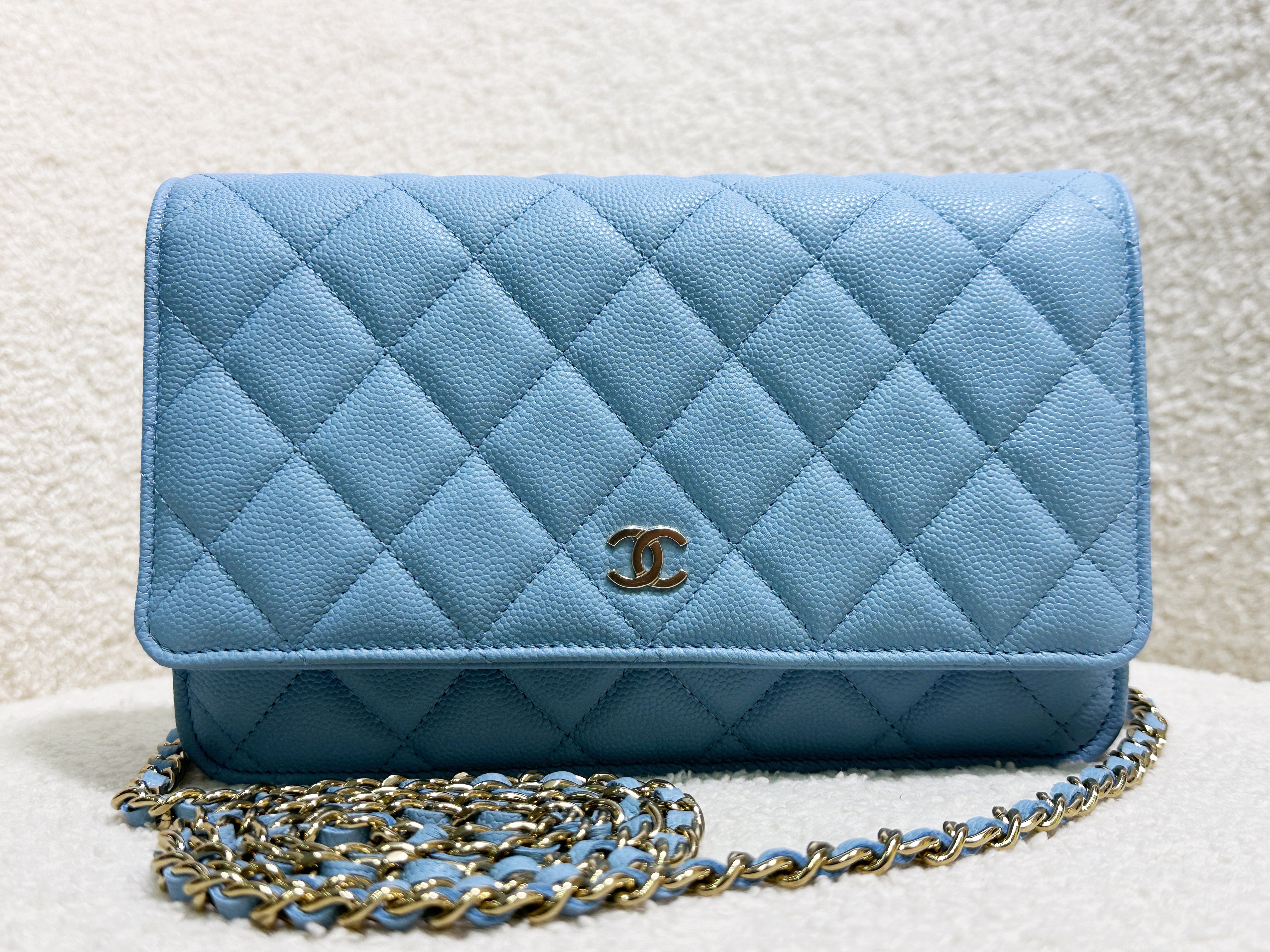 Chanel Classic Wallet on Chain Caviar Blue GHW G1L4 microchip