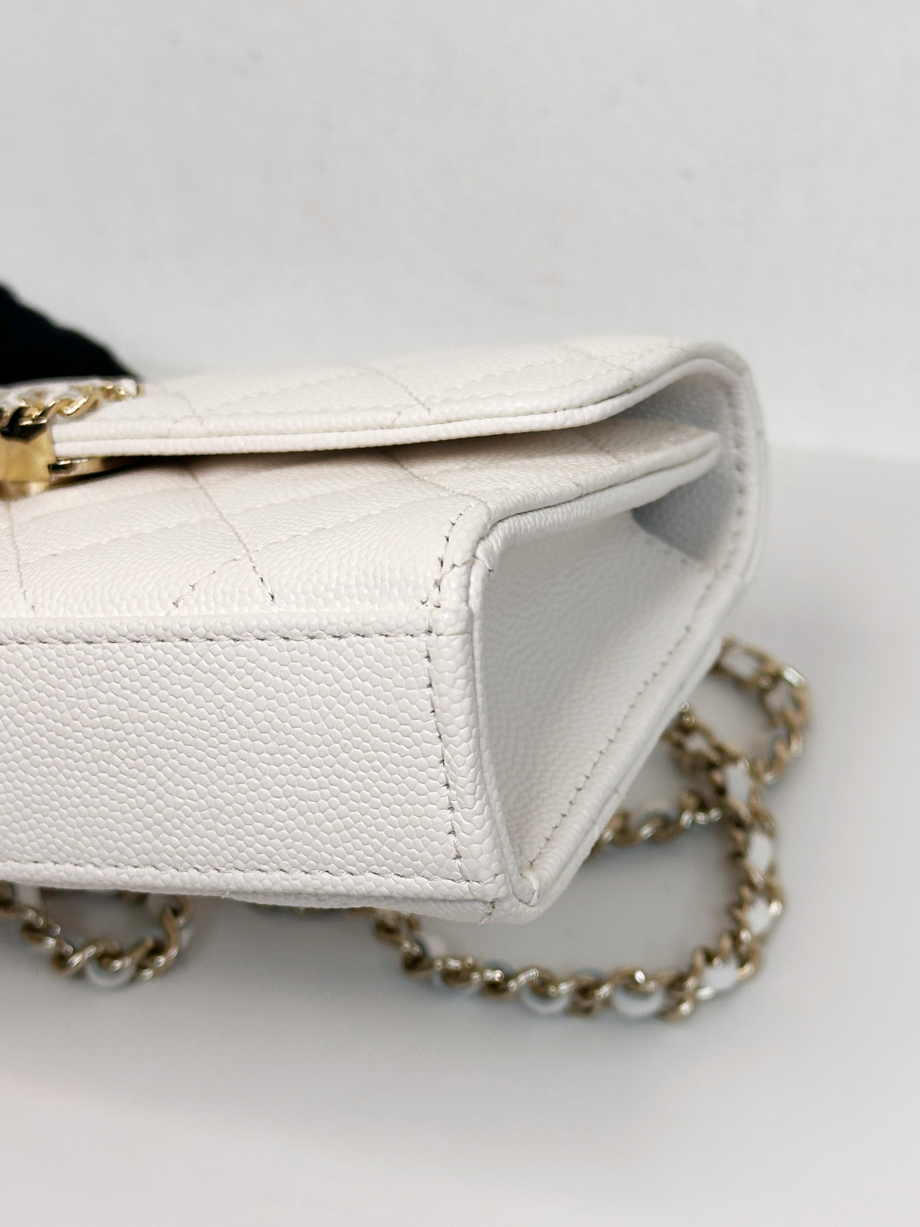 Chanel 23P Top Handle Kelly Clutch with Chain in White Caviar GHW