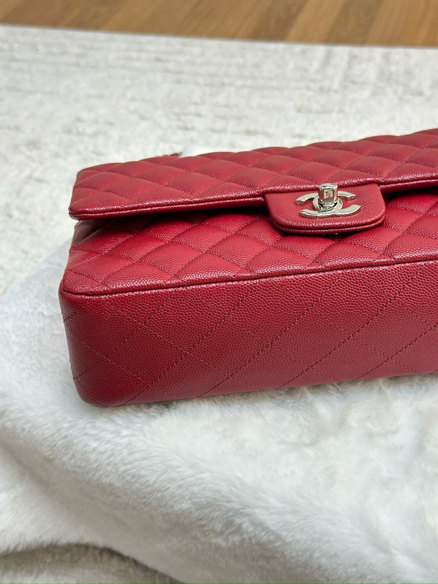 Chanel Medium Caviar Double Flap Red Bag SHW 17B