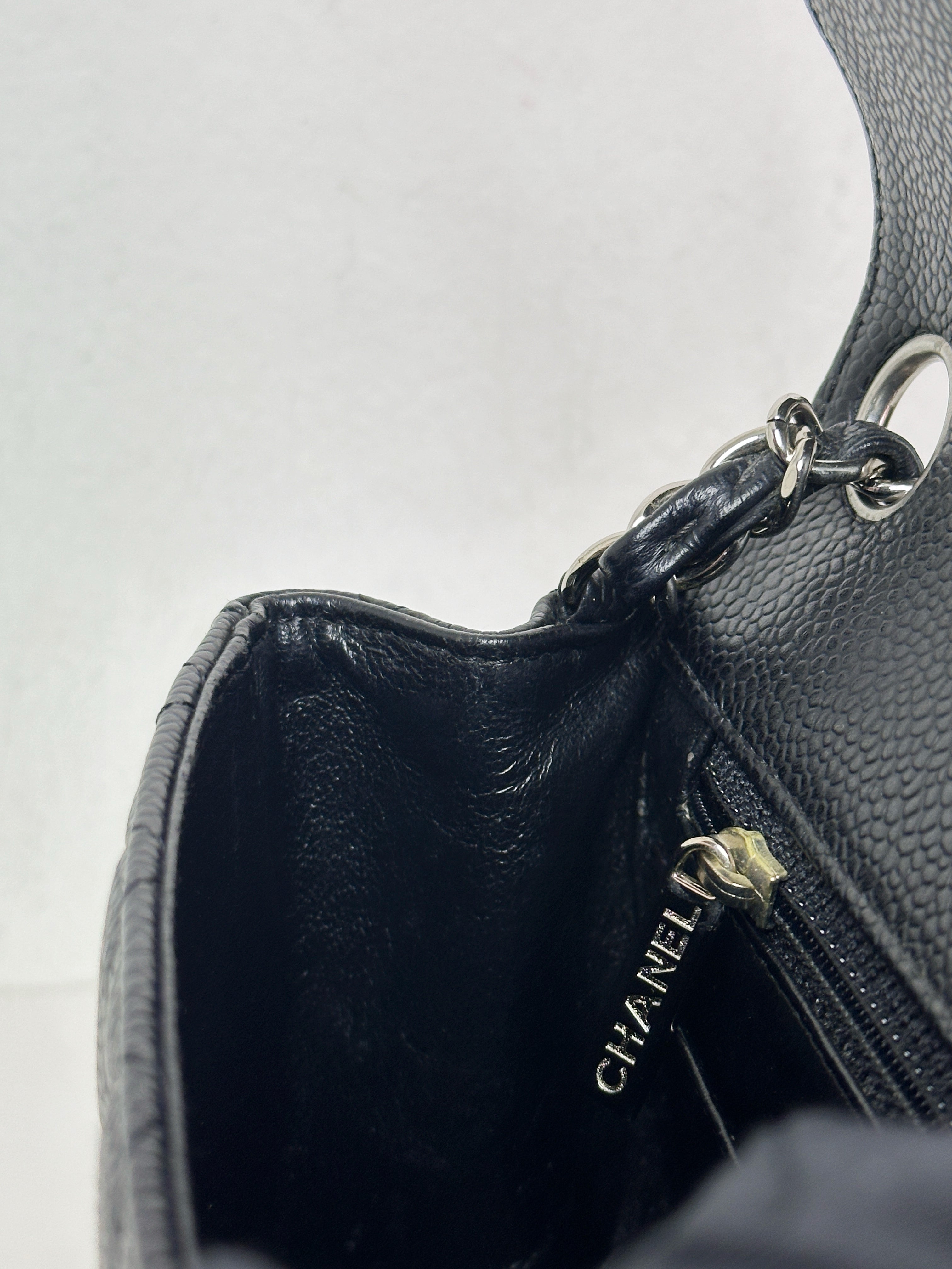 Chanel Mini Square Classic Quilted Caviar Single Flap Bag Black SHW 1184 holo card