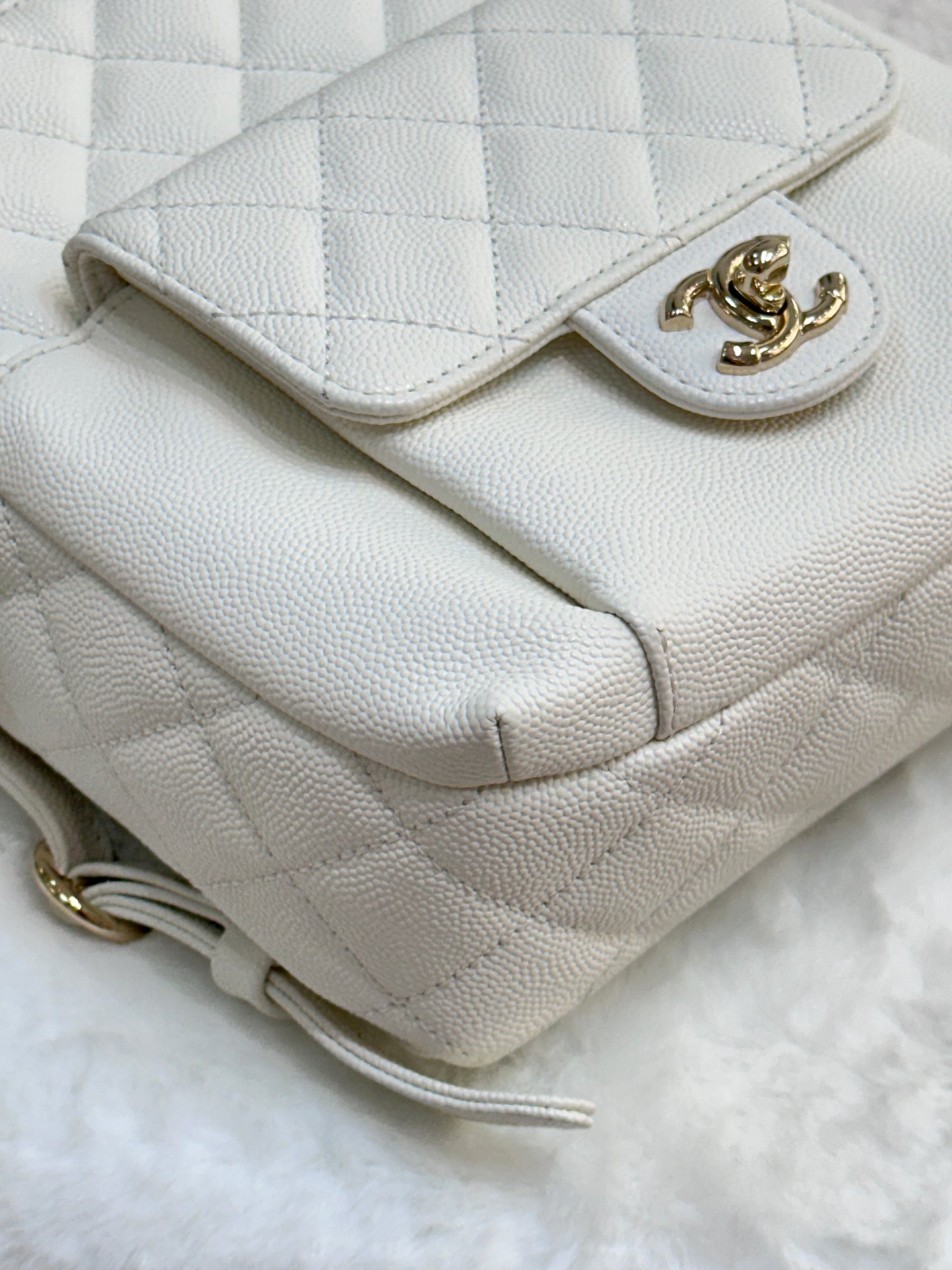 Chanel White CC Day Mini Quilted Backpack