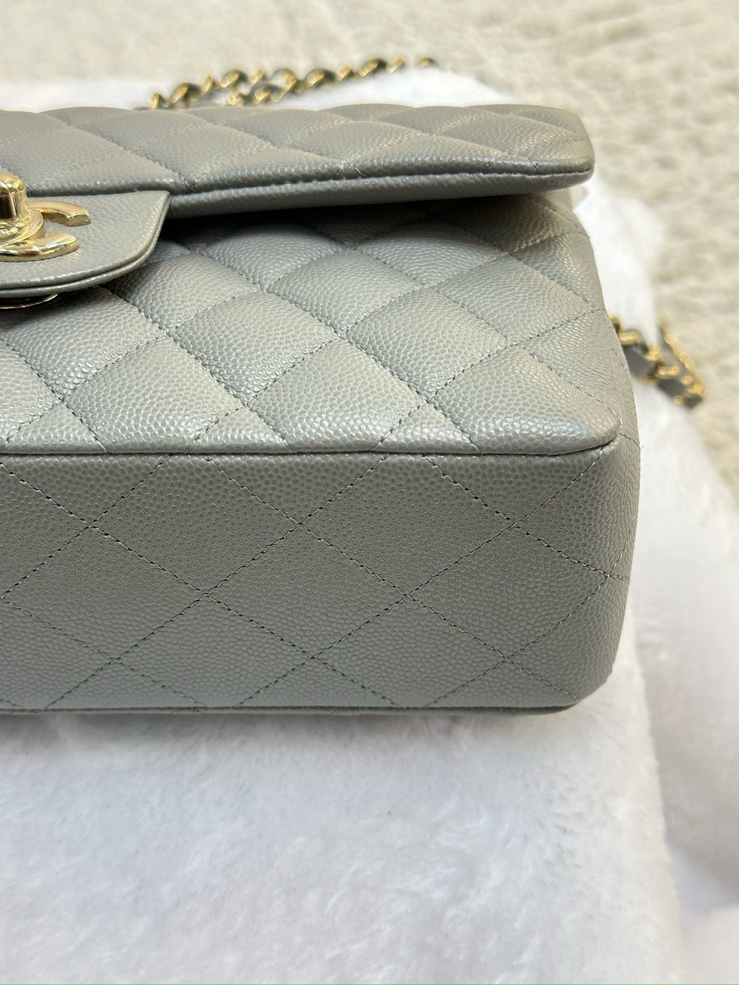 Chanel Small Caviar Quilted Double Flap Grey LGHW