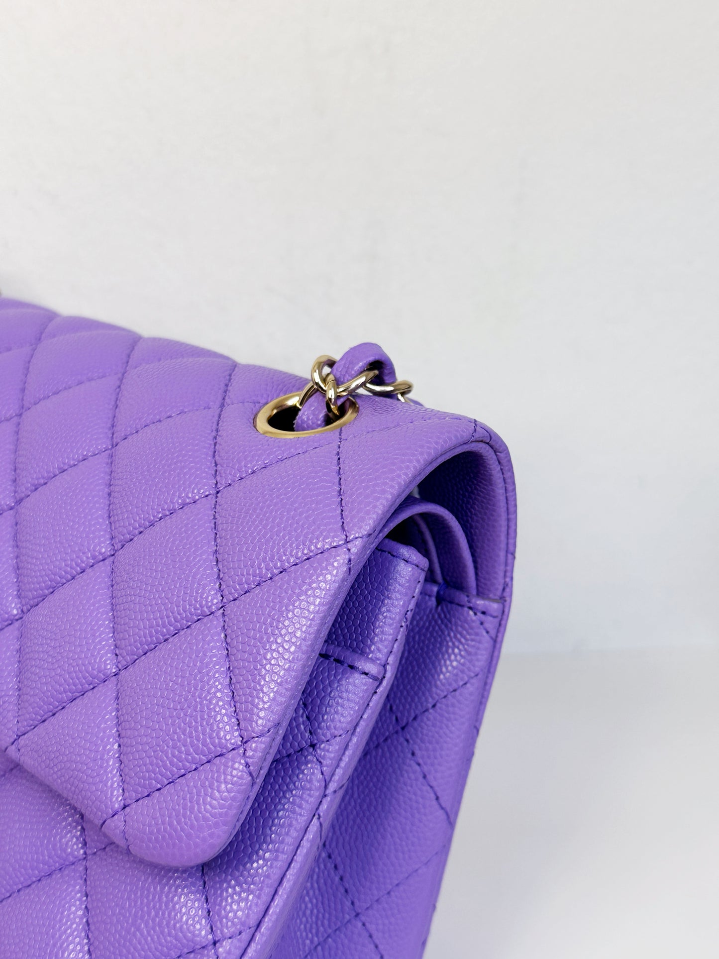 Chanel 20S Small Caviar Classic Quilted Double Flap Bag Purple LGHW 2976 holo card