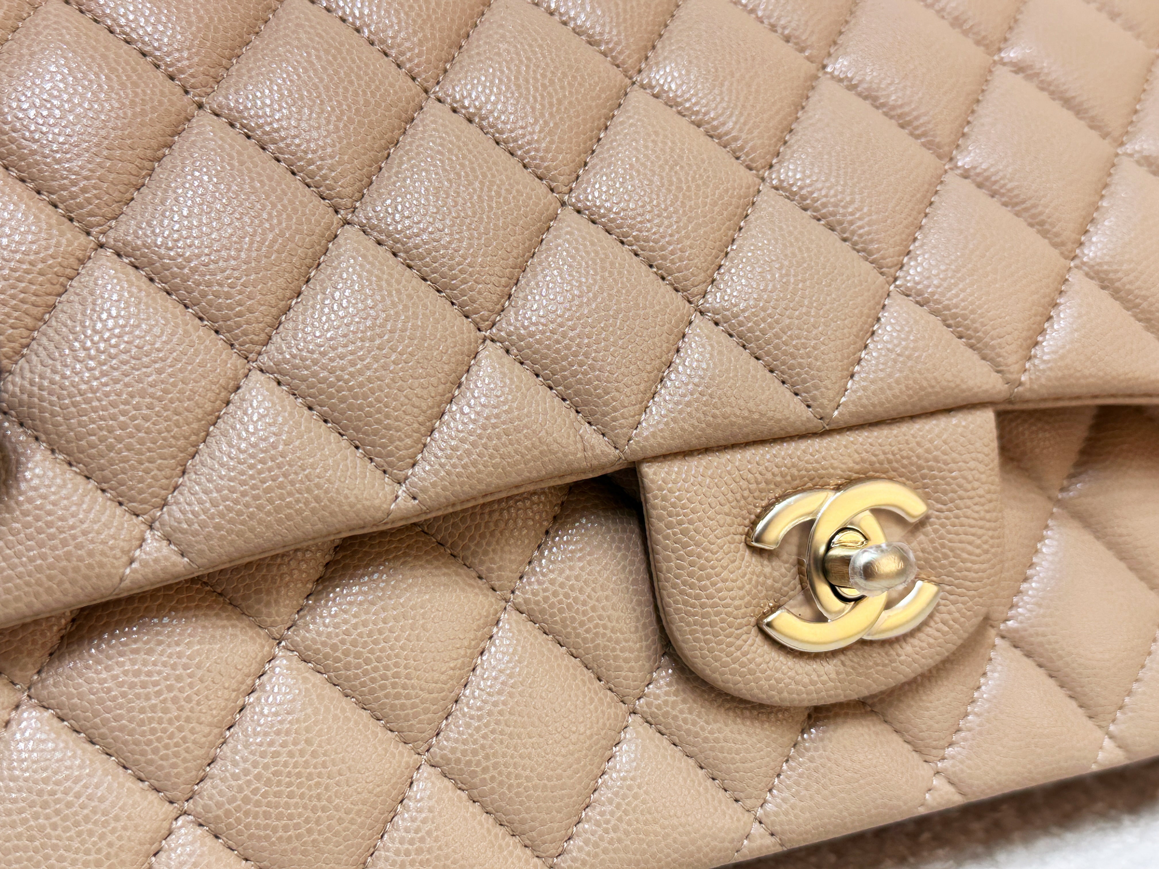Chanel 19B Dark Beige Caviar Classic Quilted Classic Flap Medium LGHW