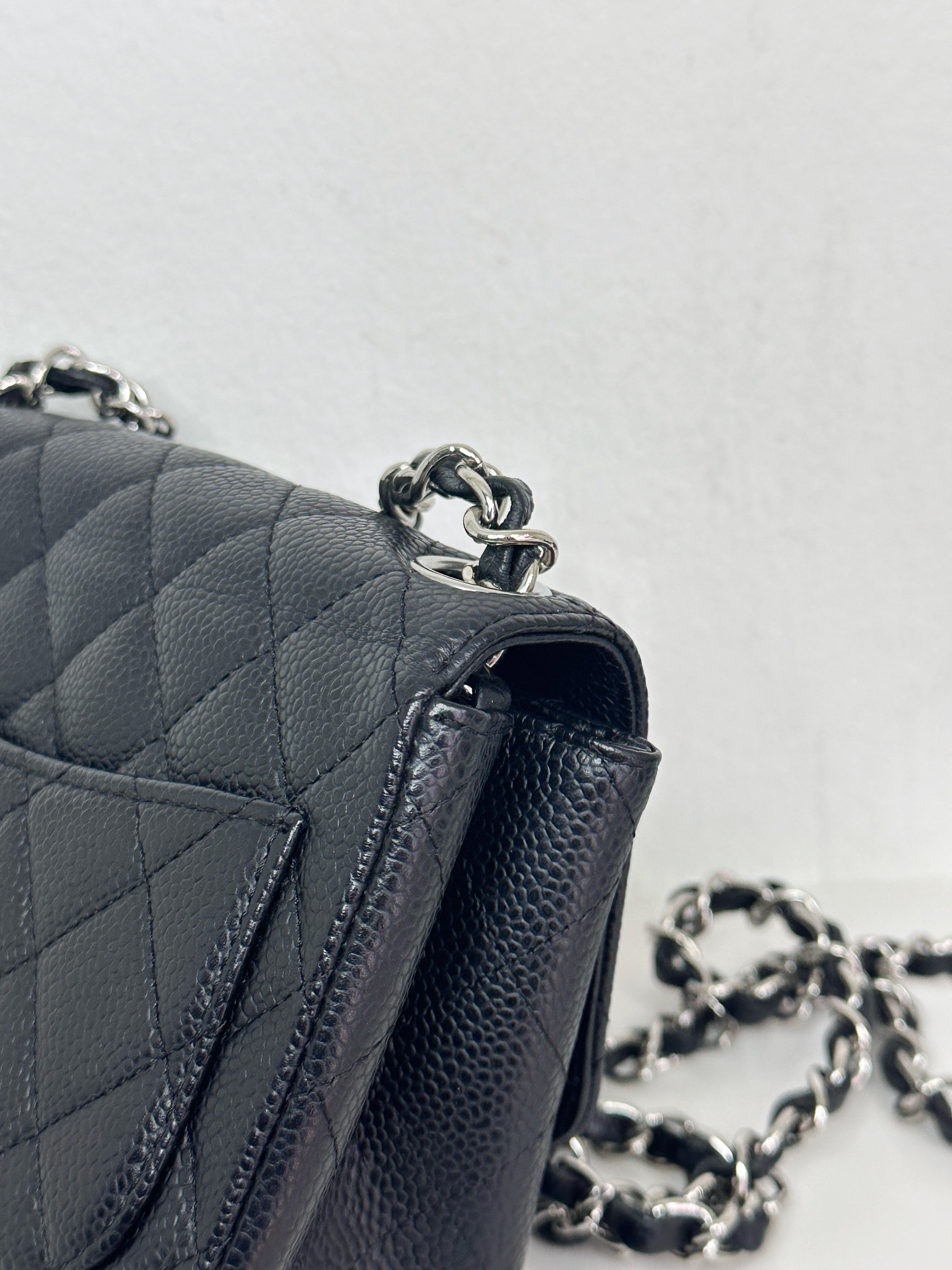 Chanel Mini Square Classic Quilted Caviar Single Flap Bag Black SHW 1184 holo card