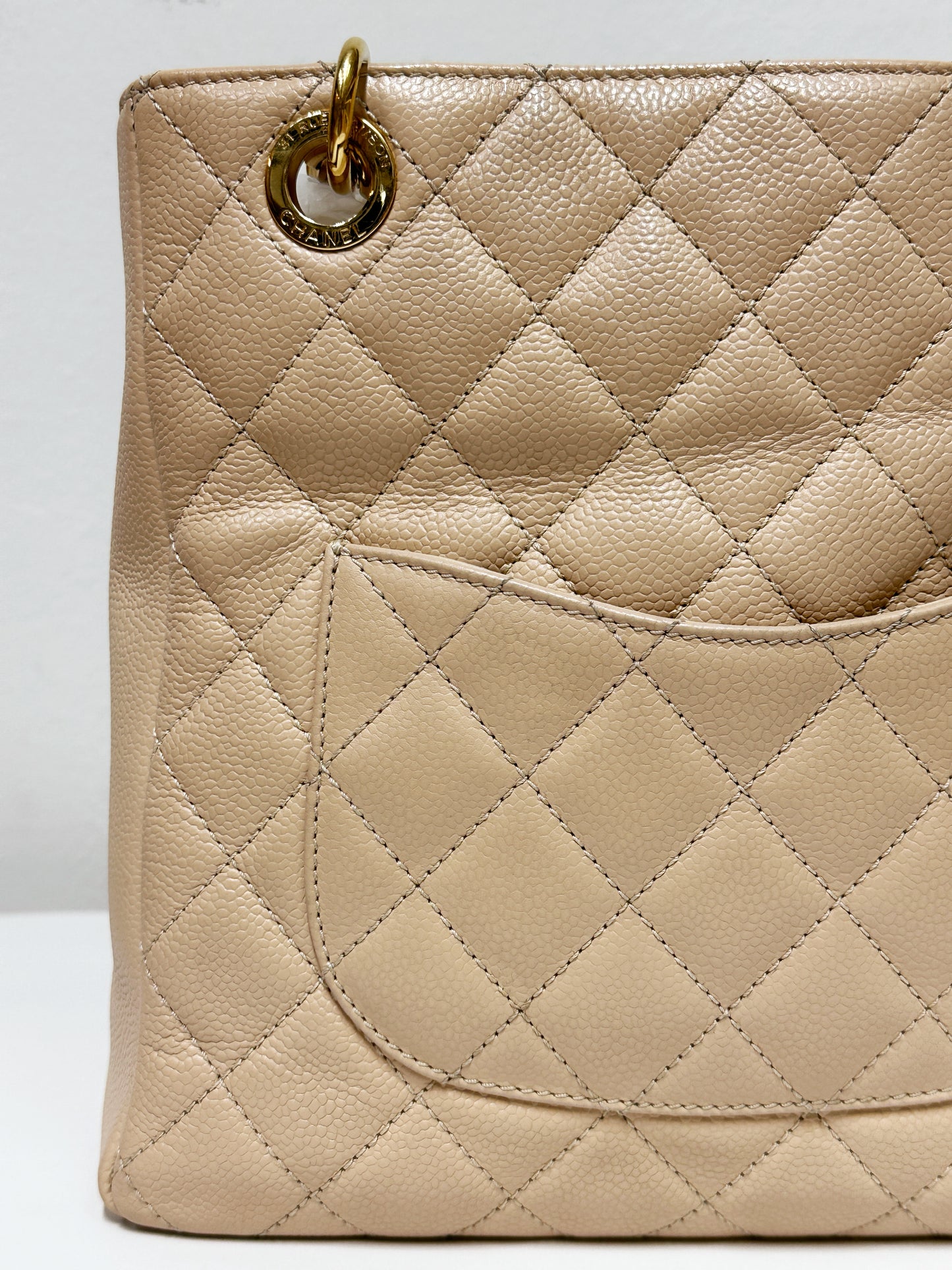 Chanel Caviar Quilted Petit Shopping Tote PST Beige GHW 1551 holo