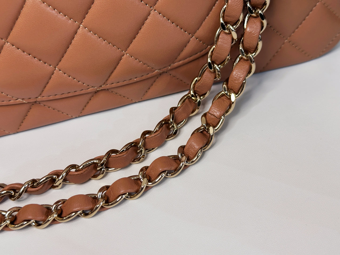 Chanel 21P Caramel Medium Lambskin Classic Double Flap Bag LGHW 3102 holo card