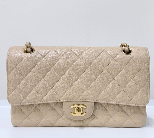 Chanel Classic Flap Medium Beige Clair GHW Caviar