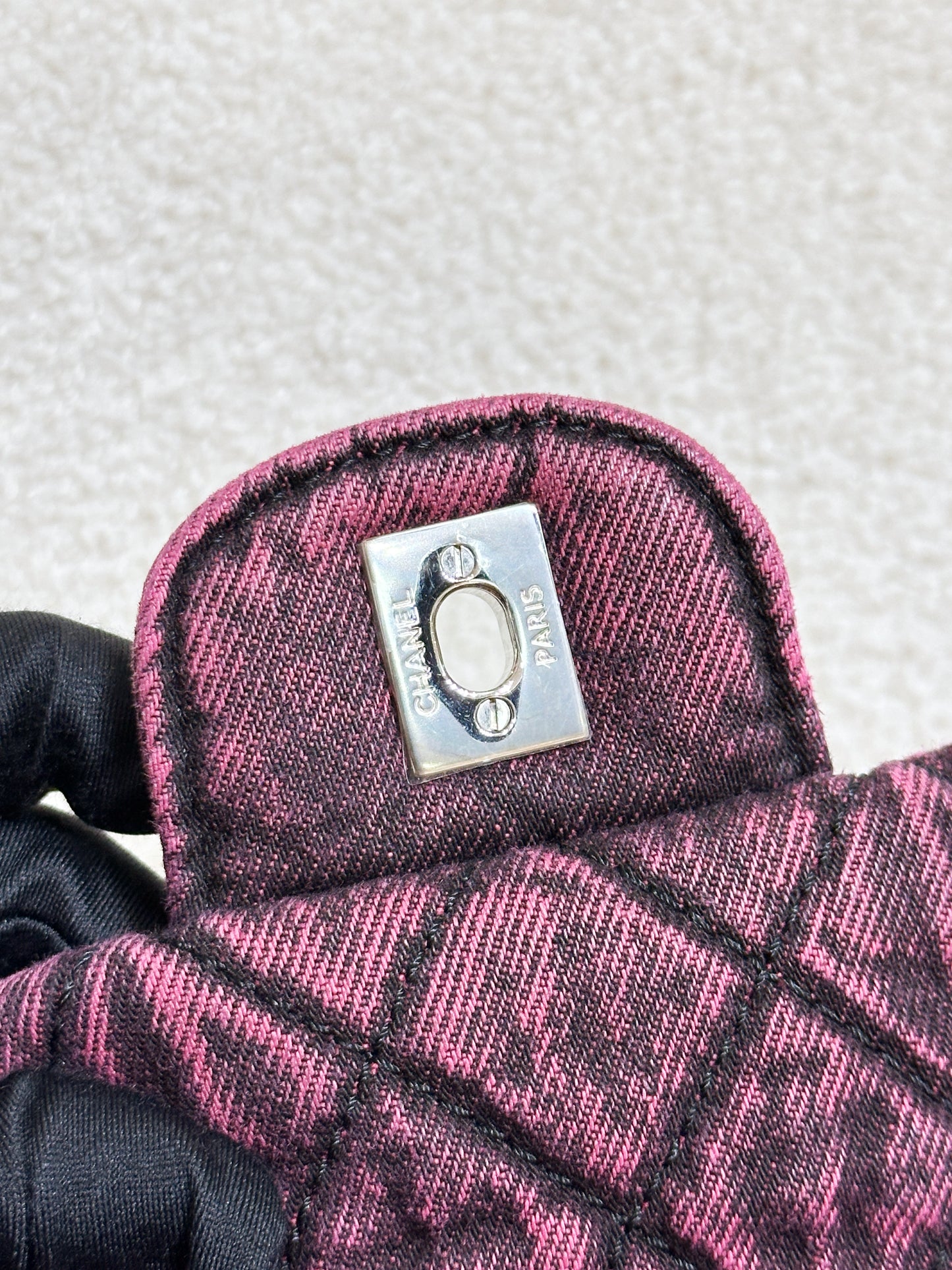 Chanel Denim Quilted Denimpression Flap Red Black
