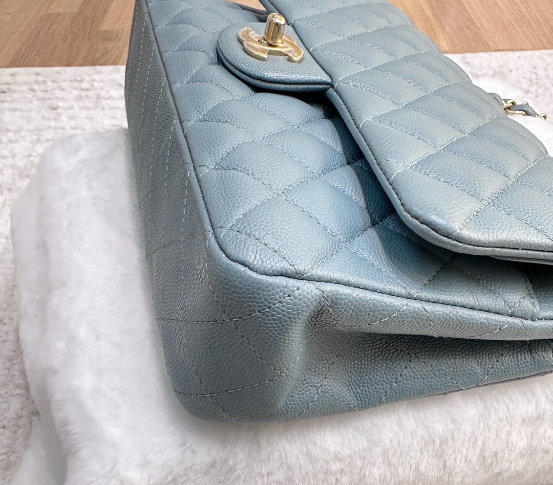 Chanel Medium Classic Sky Blue Bag 18C