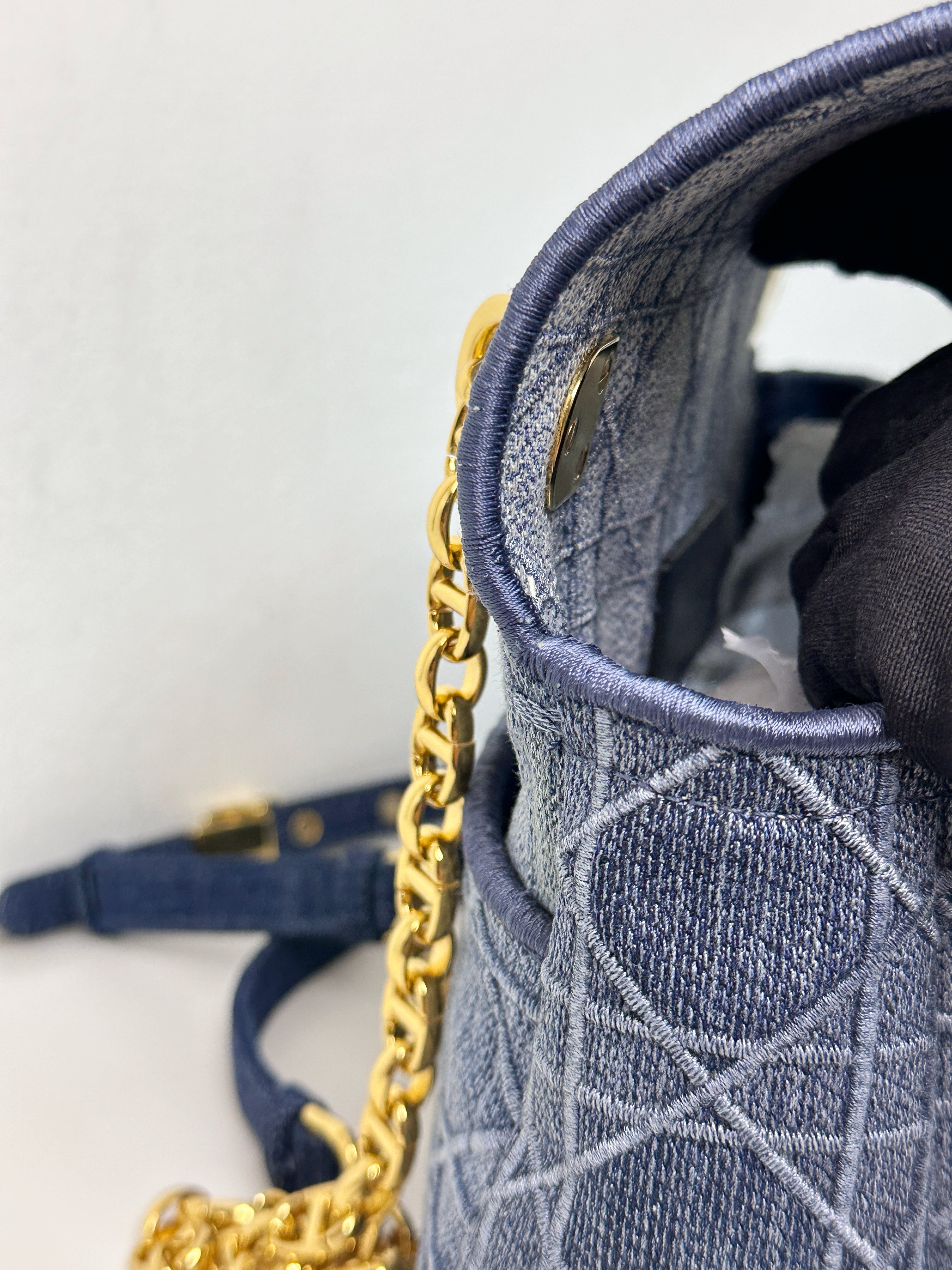 Christian Dior Denim Cannage Small Caro Bag Blue