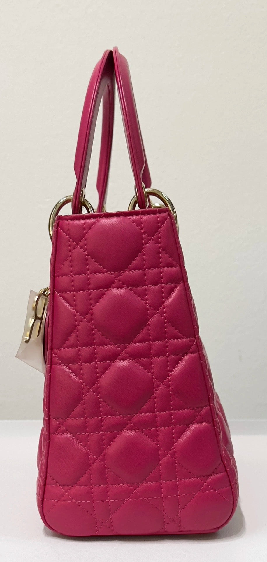 Christian Dior Medium Cannage Lambskin Lady Dior Bag Fuschia Pink GHW