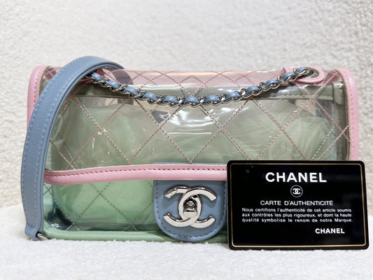 Chanel Coco Splash PVC Mini Flap Bag Pink/Green/Blue 2576 holo card