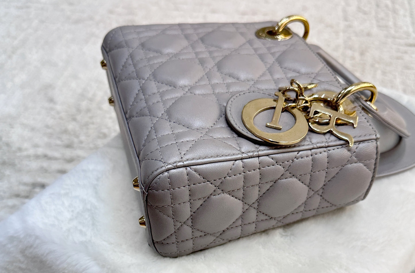 DIOR Mini Lady Dior Pearl Grey GHW