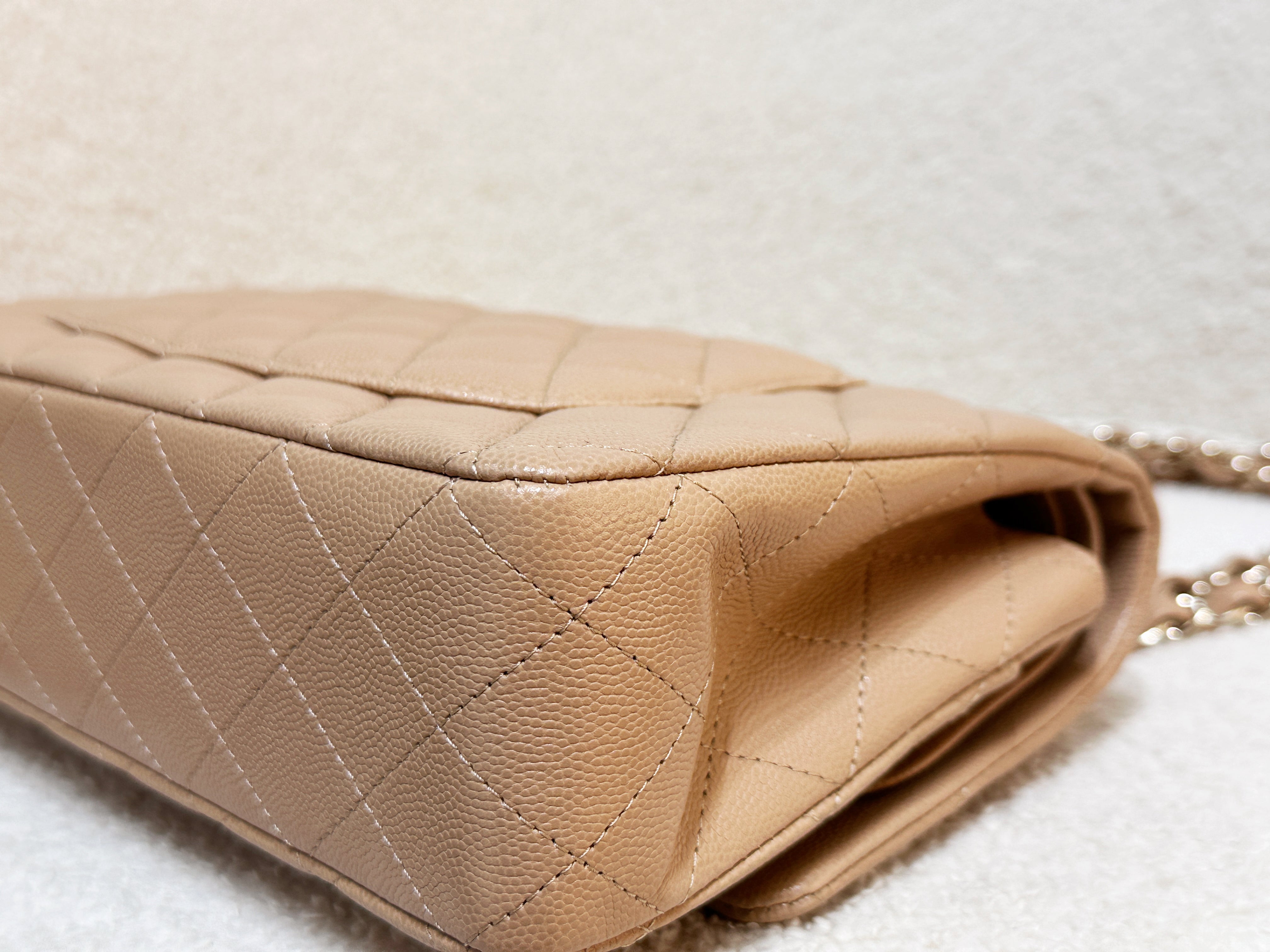 Chanel 19B Dark Beige Caviar Classic Quilted Classic Flap Medium LGHW