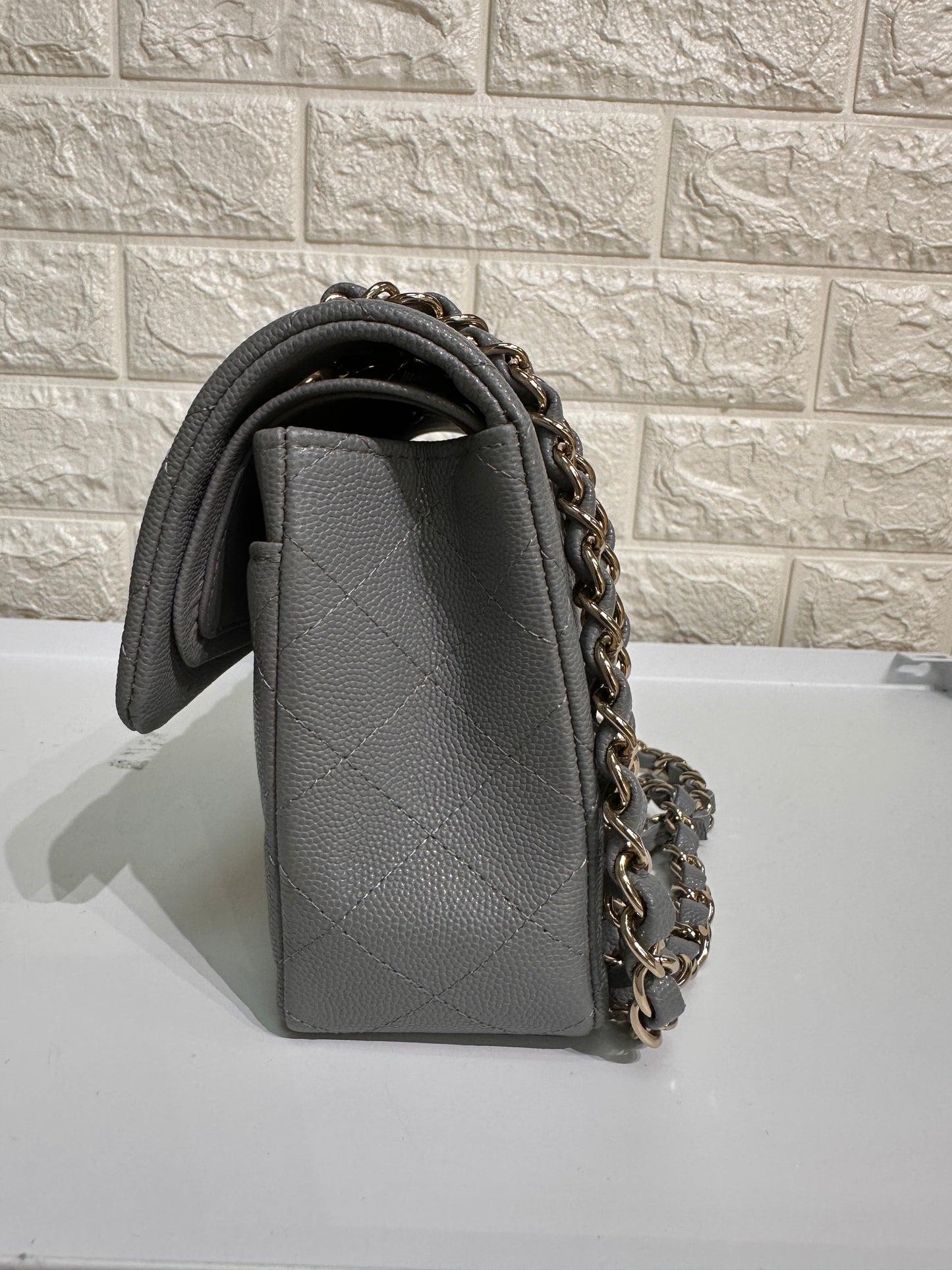 CHANEL Caviar Quilted Small Classic Double Flap Grey