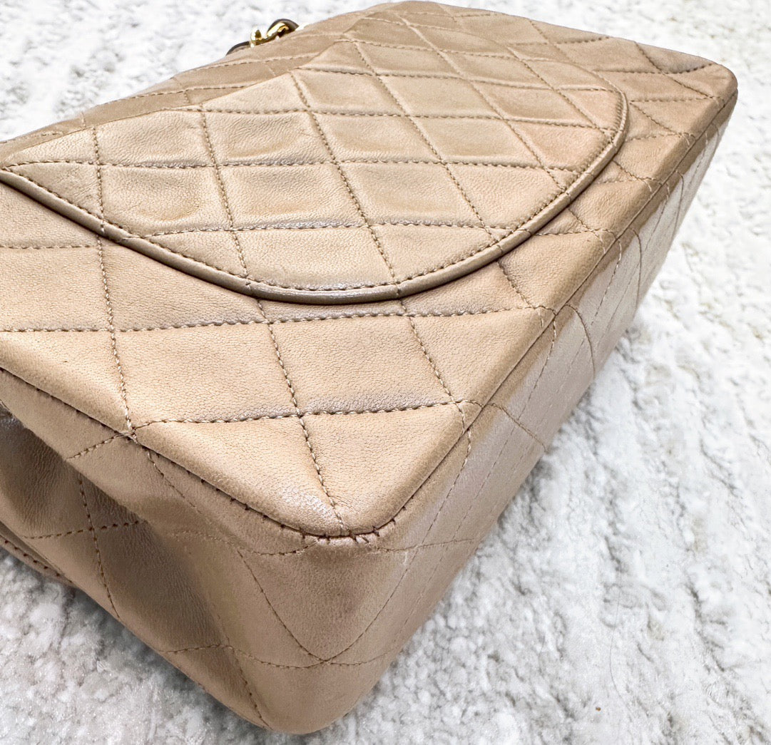 Classic Medium Double Flap in Beige with GHW