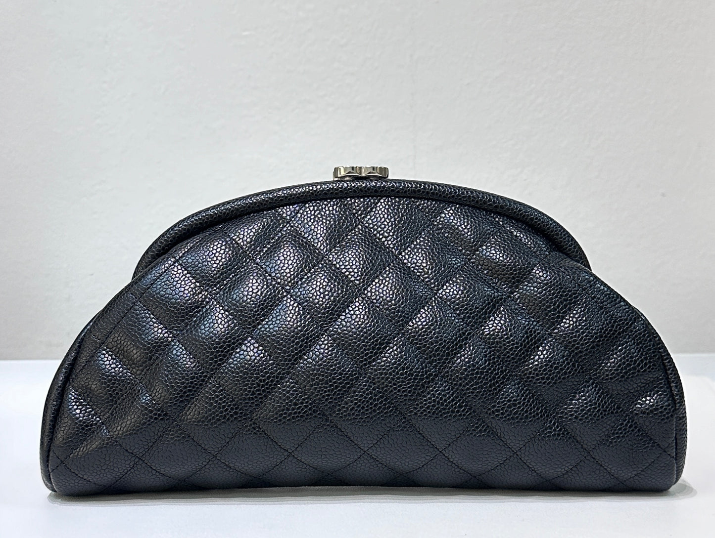 Chanel Quilted Timeless Kisslock Clutch Black Caviar SHW