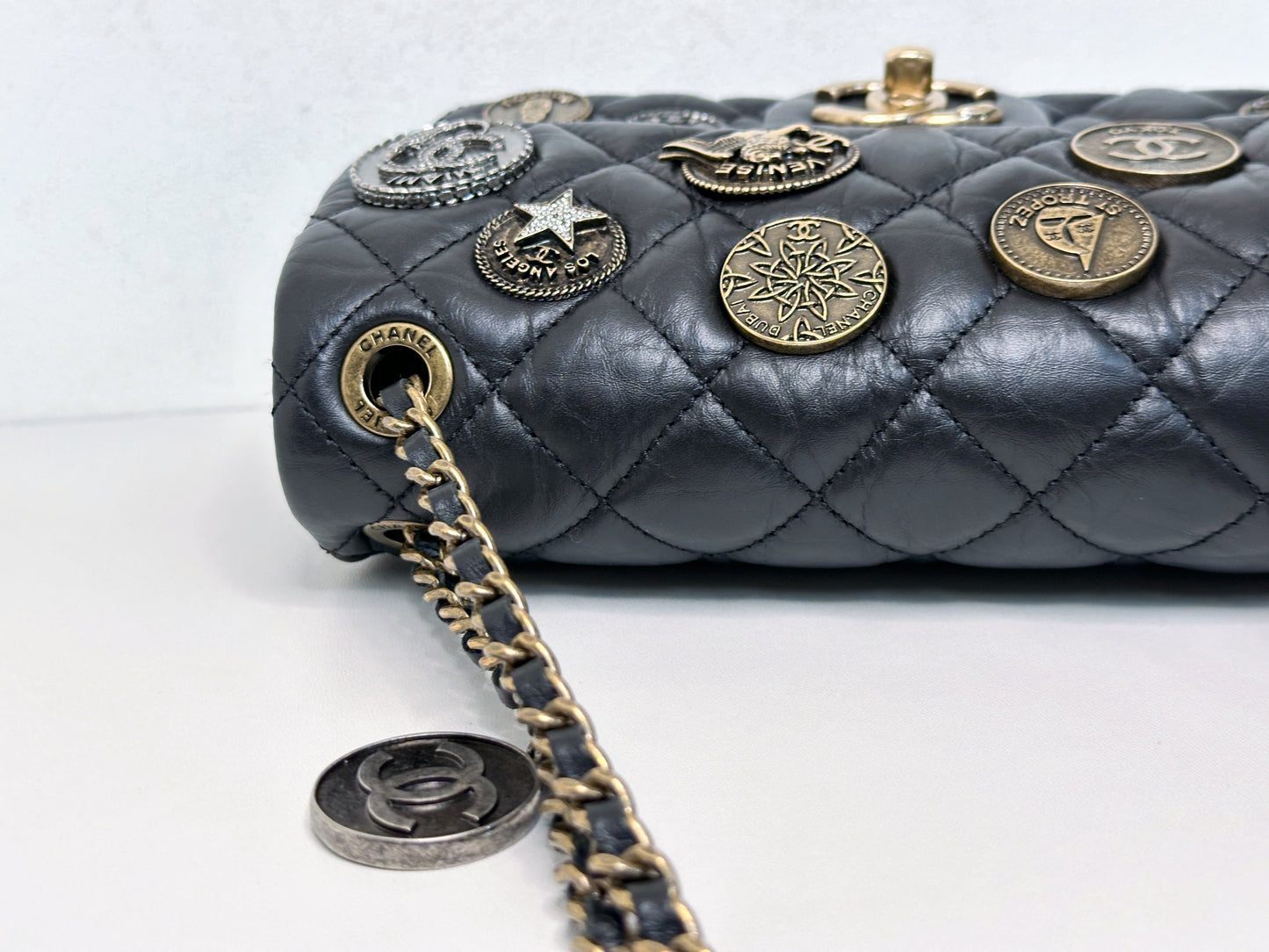 Chanel Mini Limited Edition Aged Calfskin Quilted Medallion Flap Black GHW 2063 holo card