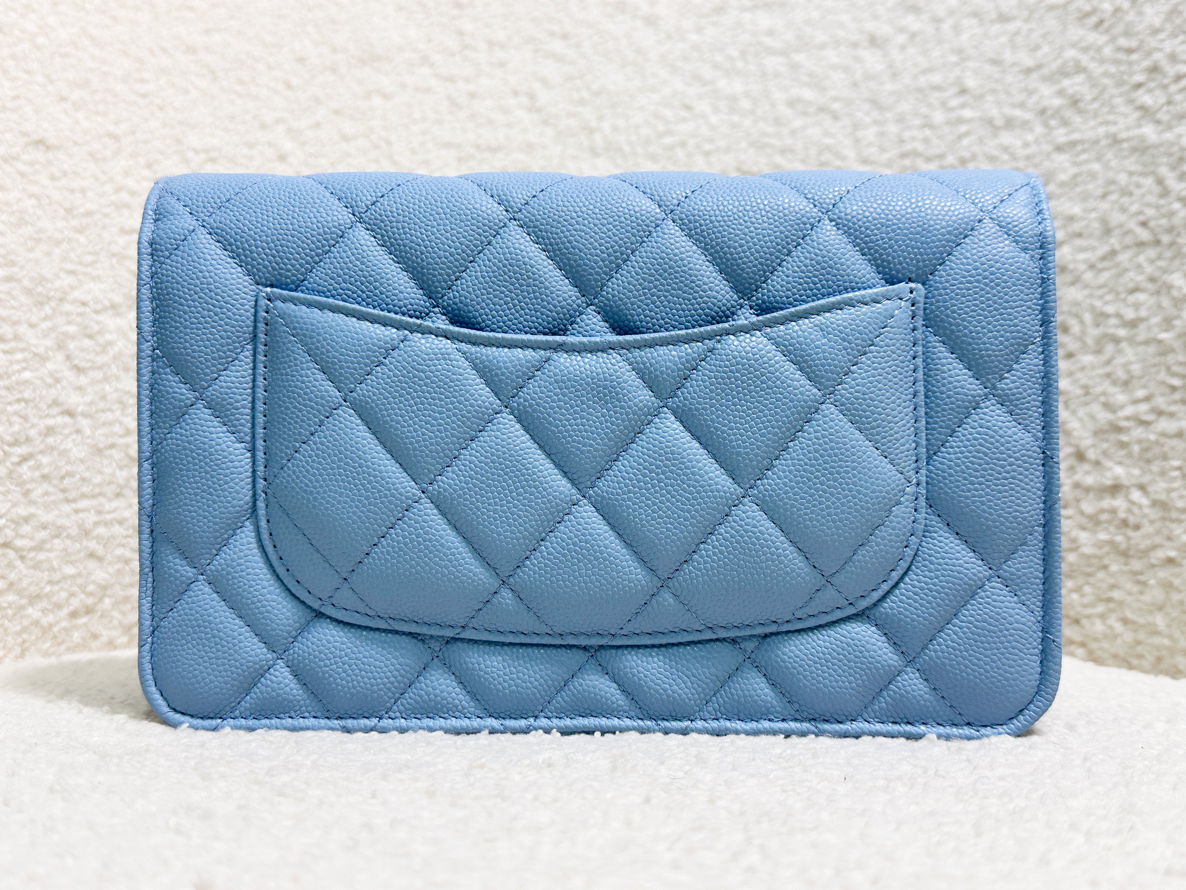 Chanel Classic Wallet on Chain Caviar Blue GHW G1L4 microchip