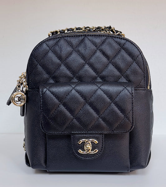 Chanel CC Day Backpack Quilted Caviar Mini Black 2687 holo card