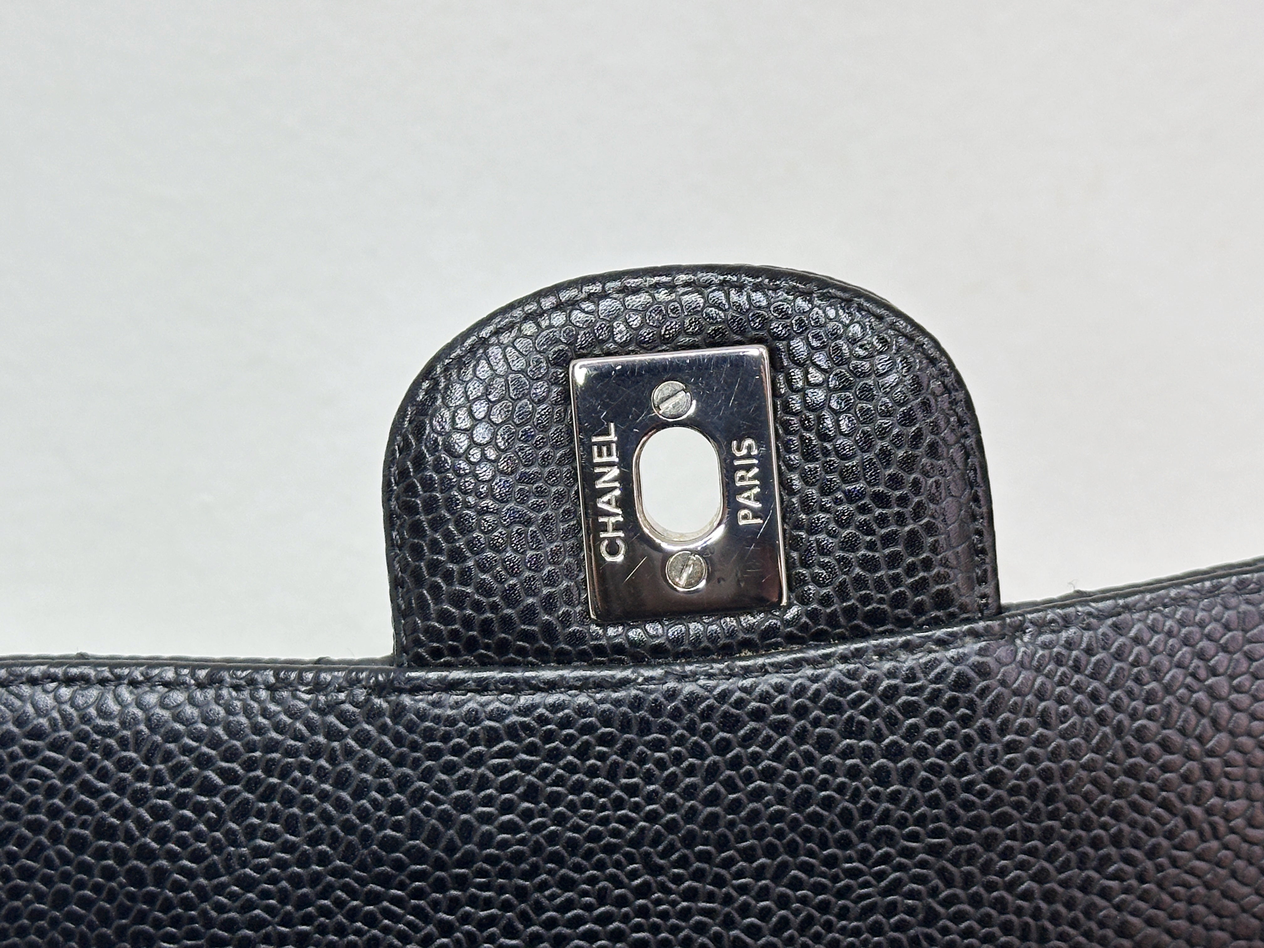 Chanel Mini Square Classic Quilted Caviar Single Flap Bag Black SHW 1184 holo card