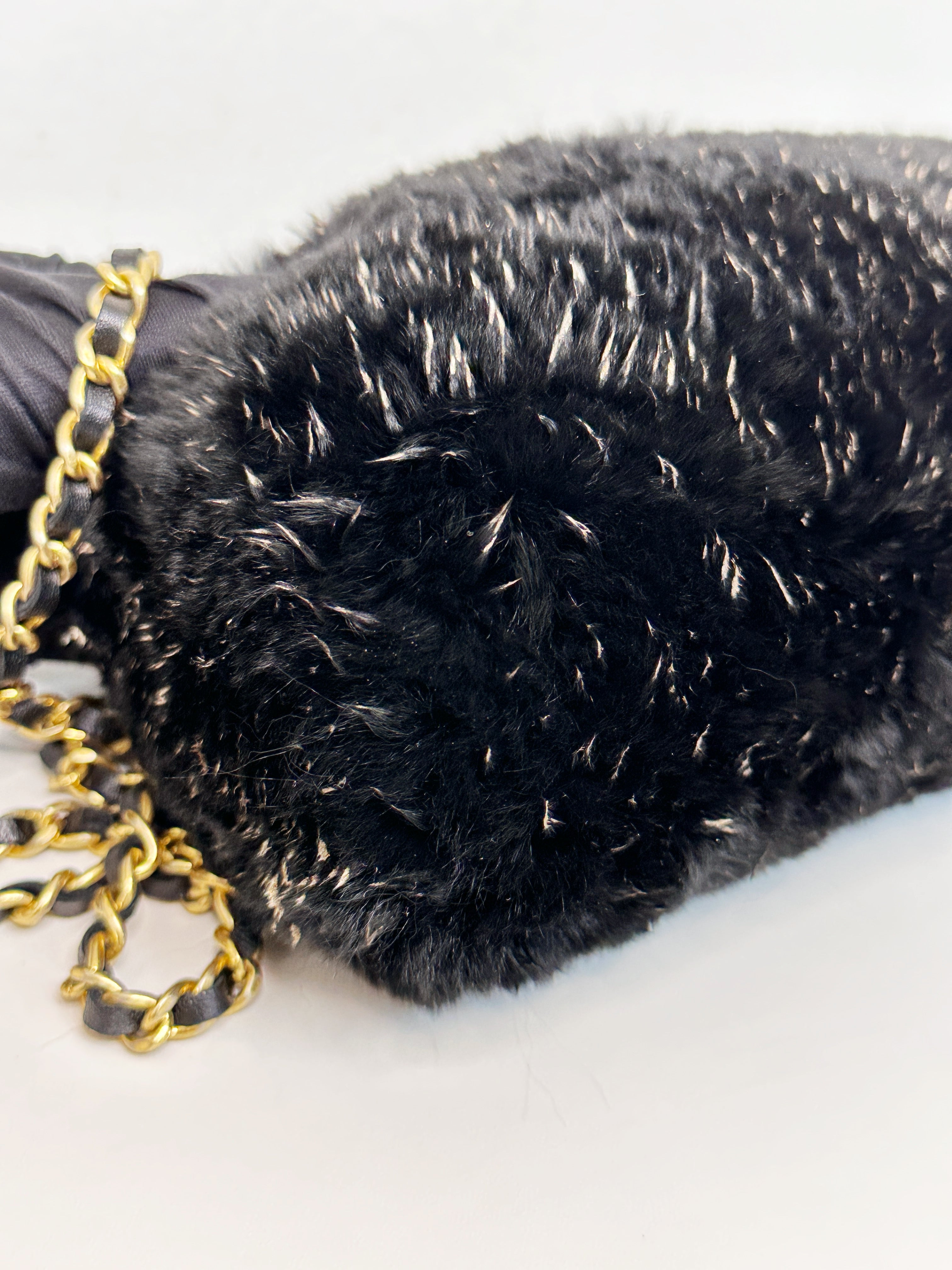 Chanel CC Black Fur Chain Clutch 2270 holo card