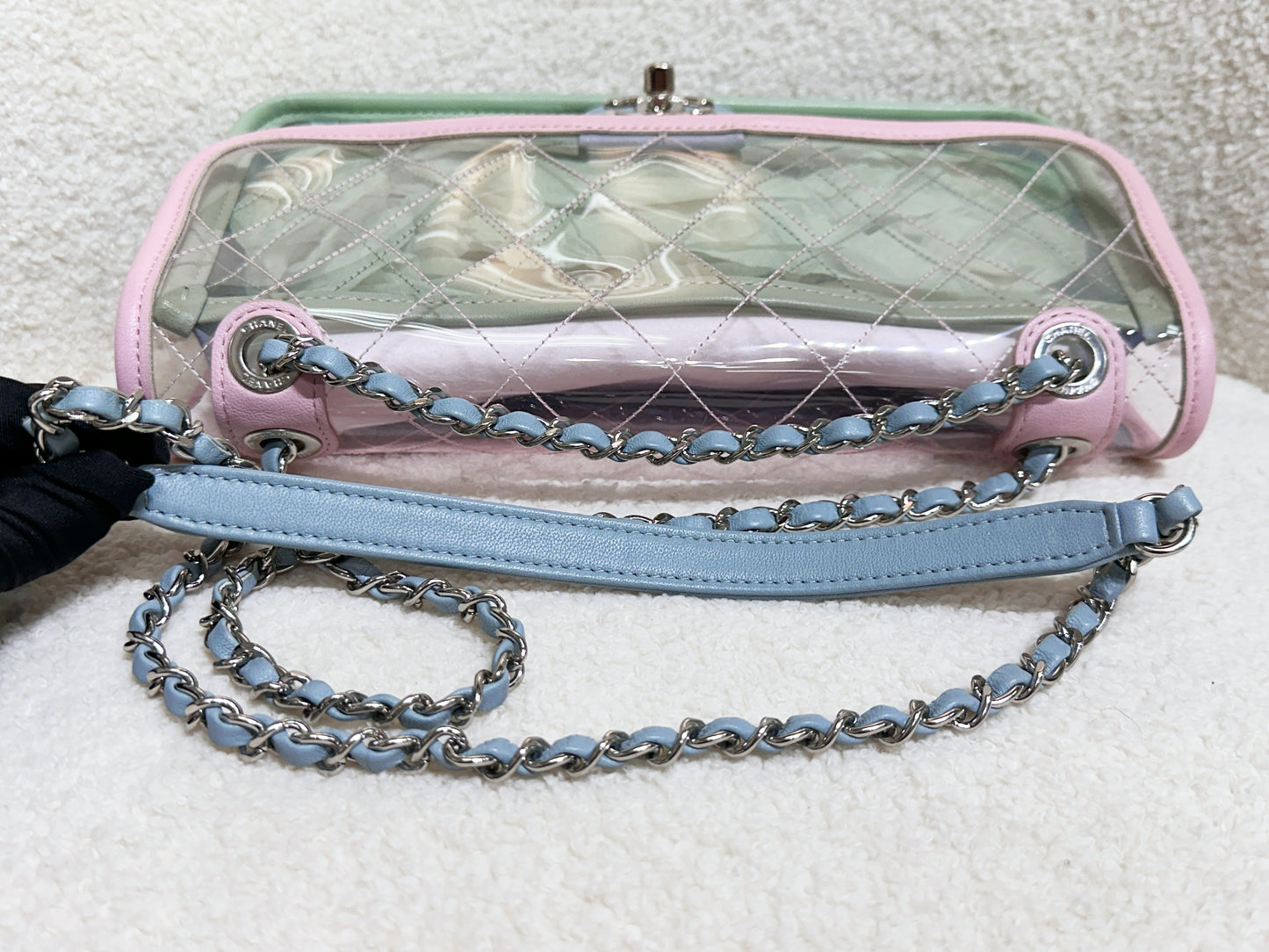 Chanel Coco Splash PVC Medium Flap Bag Pink/Green/Blue 254 holo card