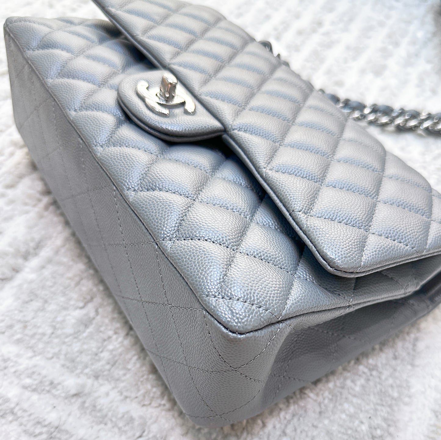 CHANEL Caviar Quilted Medium Double Flap Grey