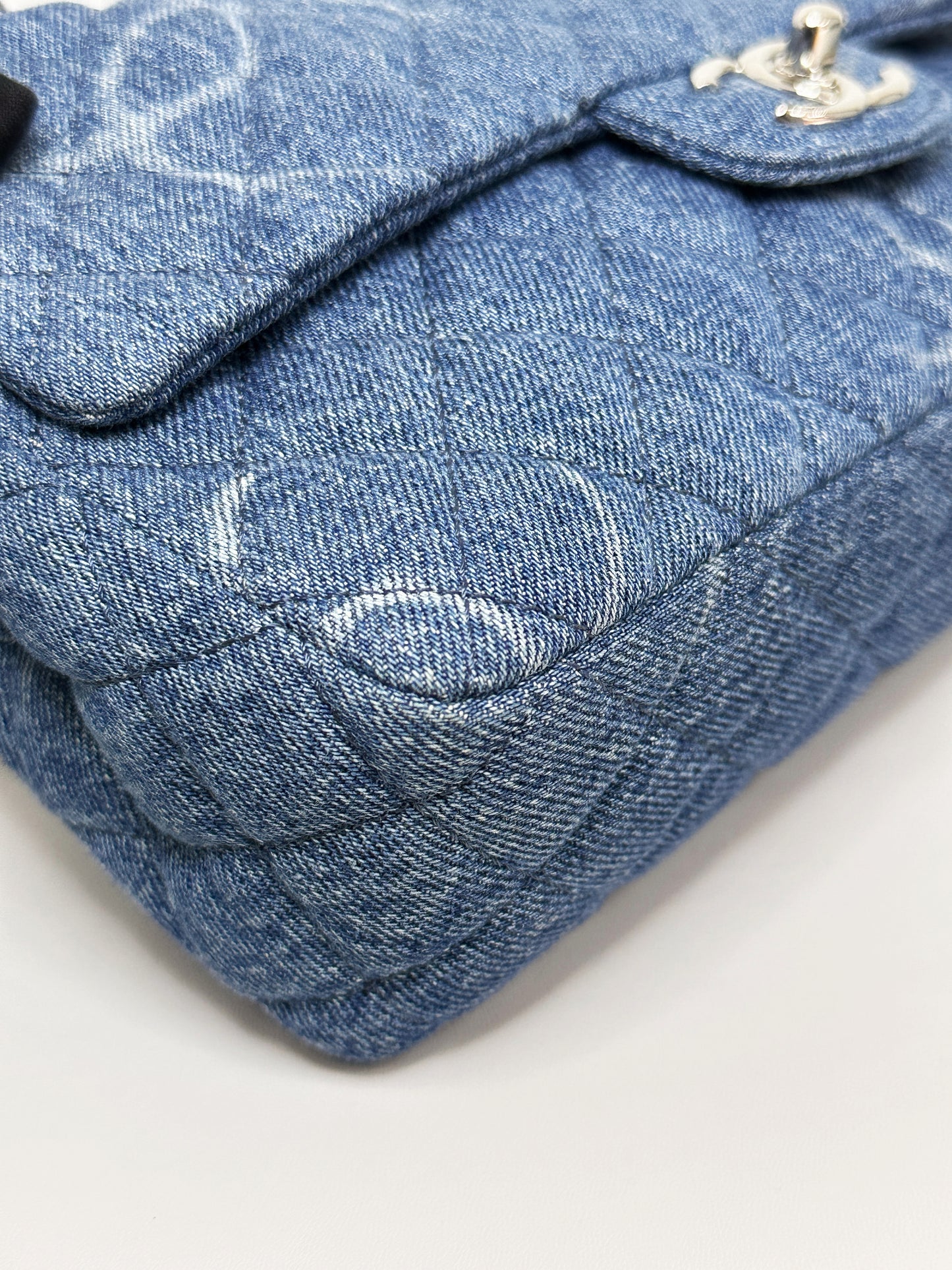 Chanel 20B Medium Blue Denim Quilted CC Single Flap SHW 3045 holo card