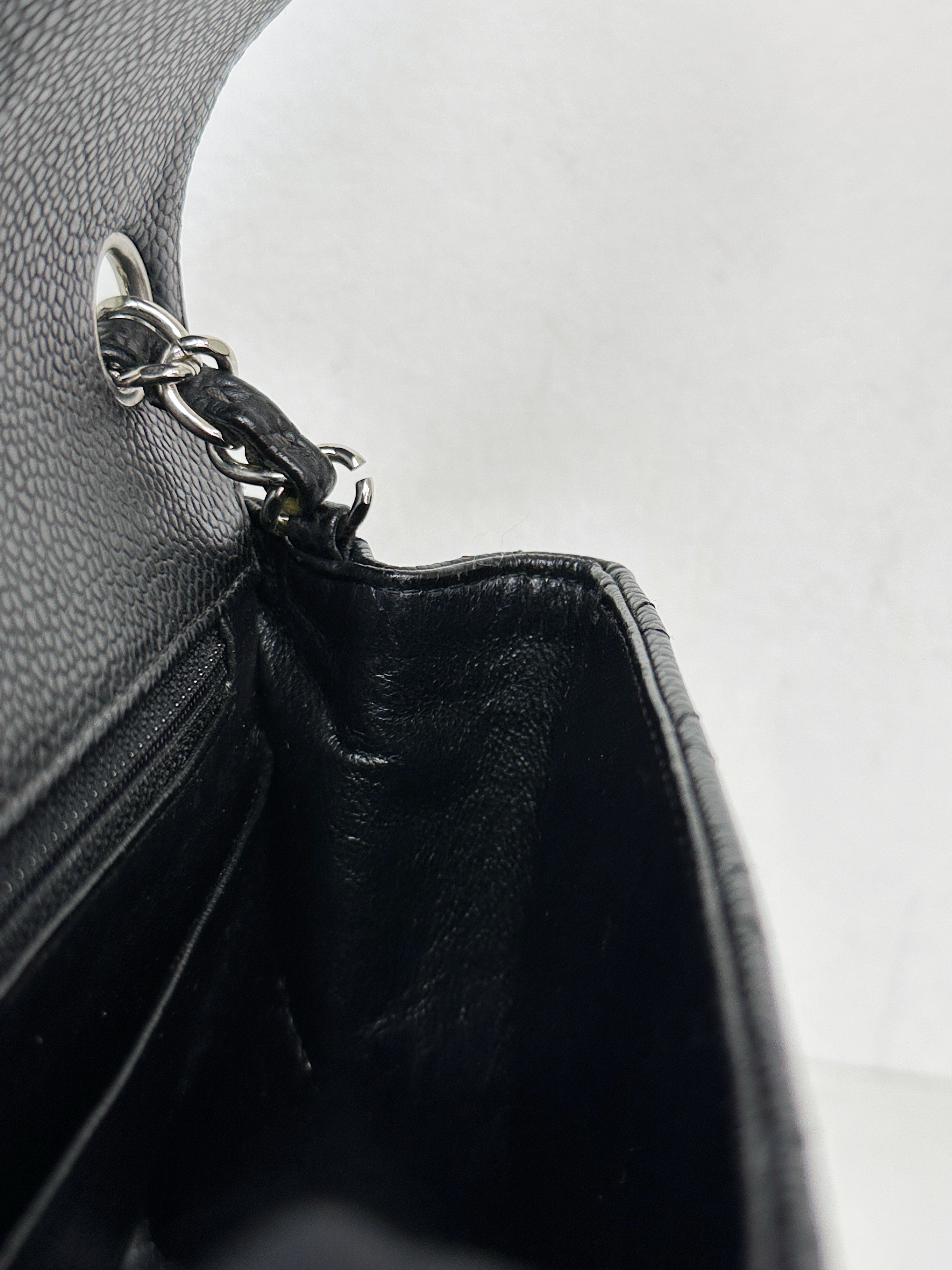 Chanel Mini Square Classic Quilted Caviar Single Flap Bag Black SHW 1184 holo card