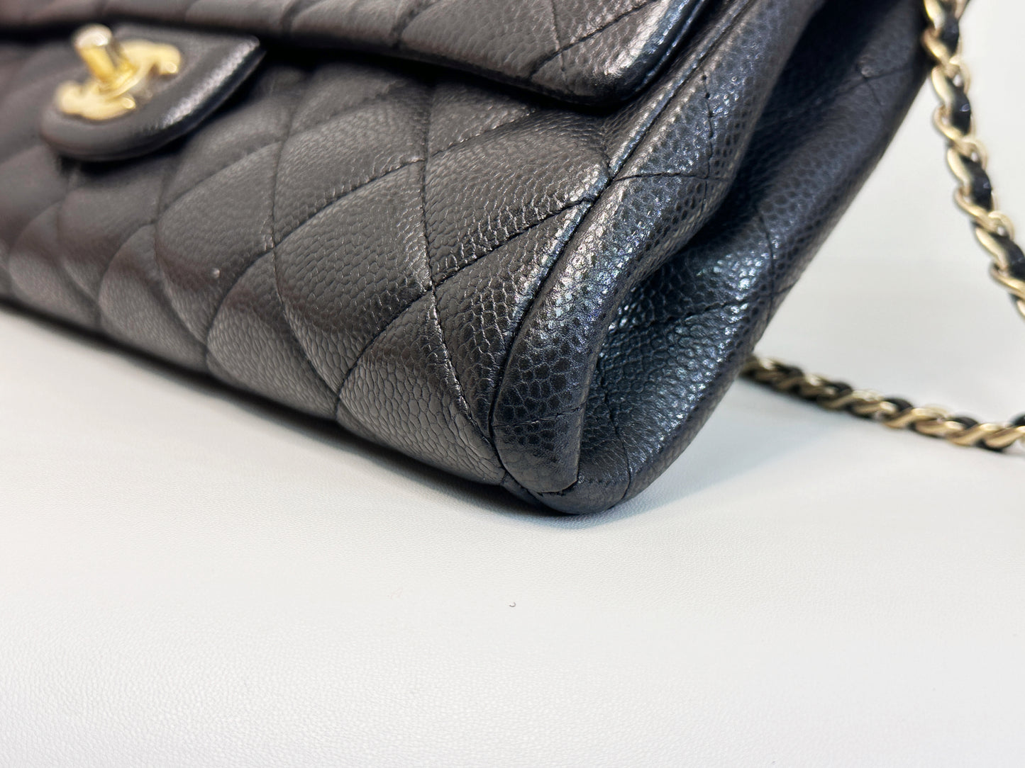 Chanel Caviar Quilted Clutch With Chain Flap Black GHW 2045 holo