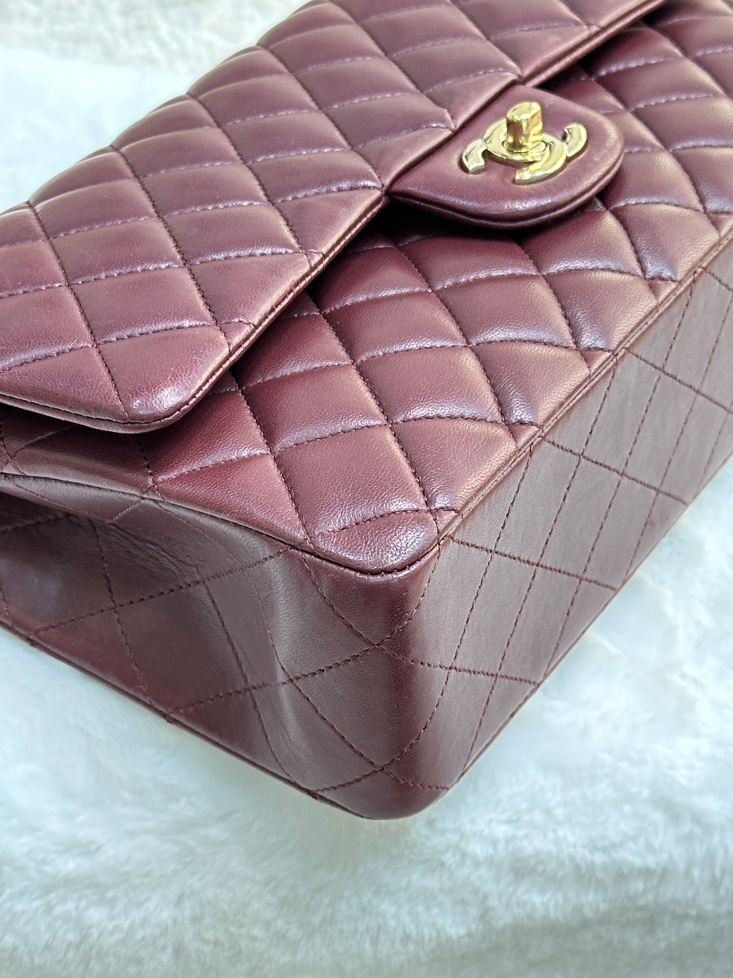 CHANEL Lambskin Quilted Medium Double Flap Burgundy