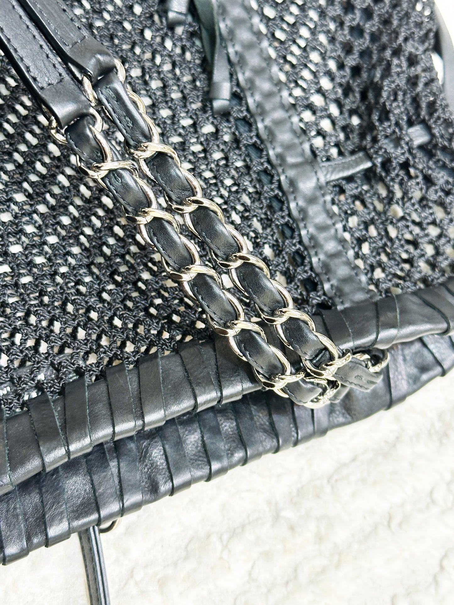 Chanel Limited Edition Resort 2011 Black Fringe Mesh Tote Bag 1373 holo card