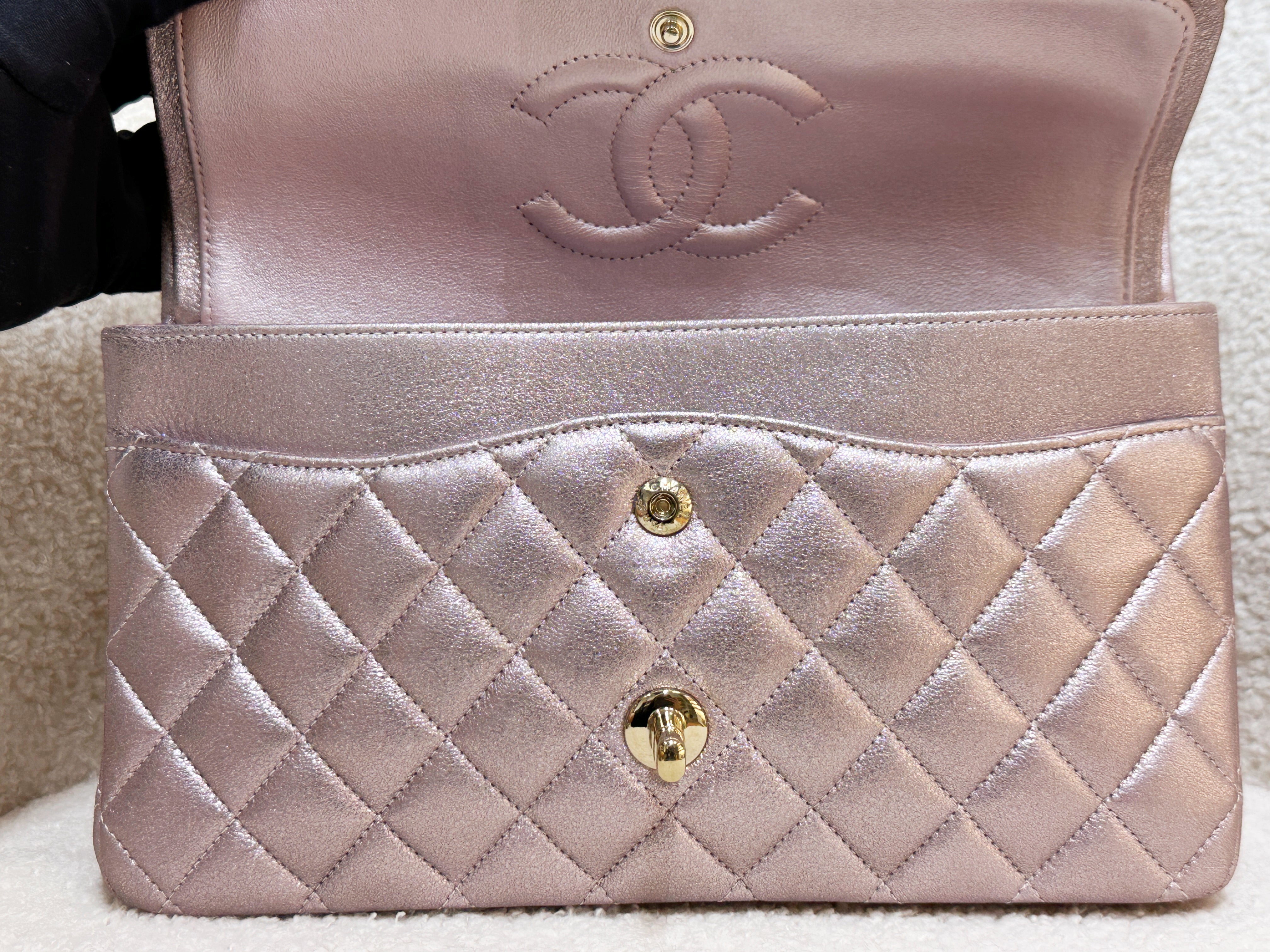 Chanel Classic Quilted Medium Double Flap Iridescent Pink (Calfskin)LGHW 1998 holo card