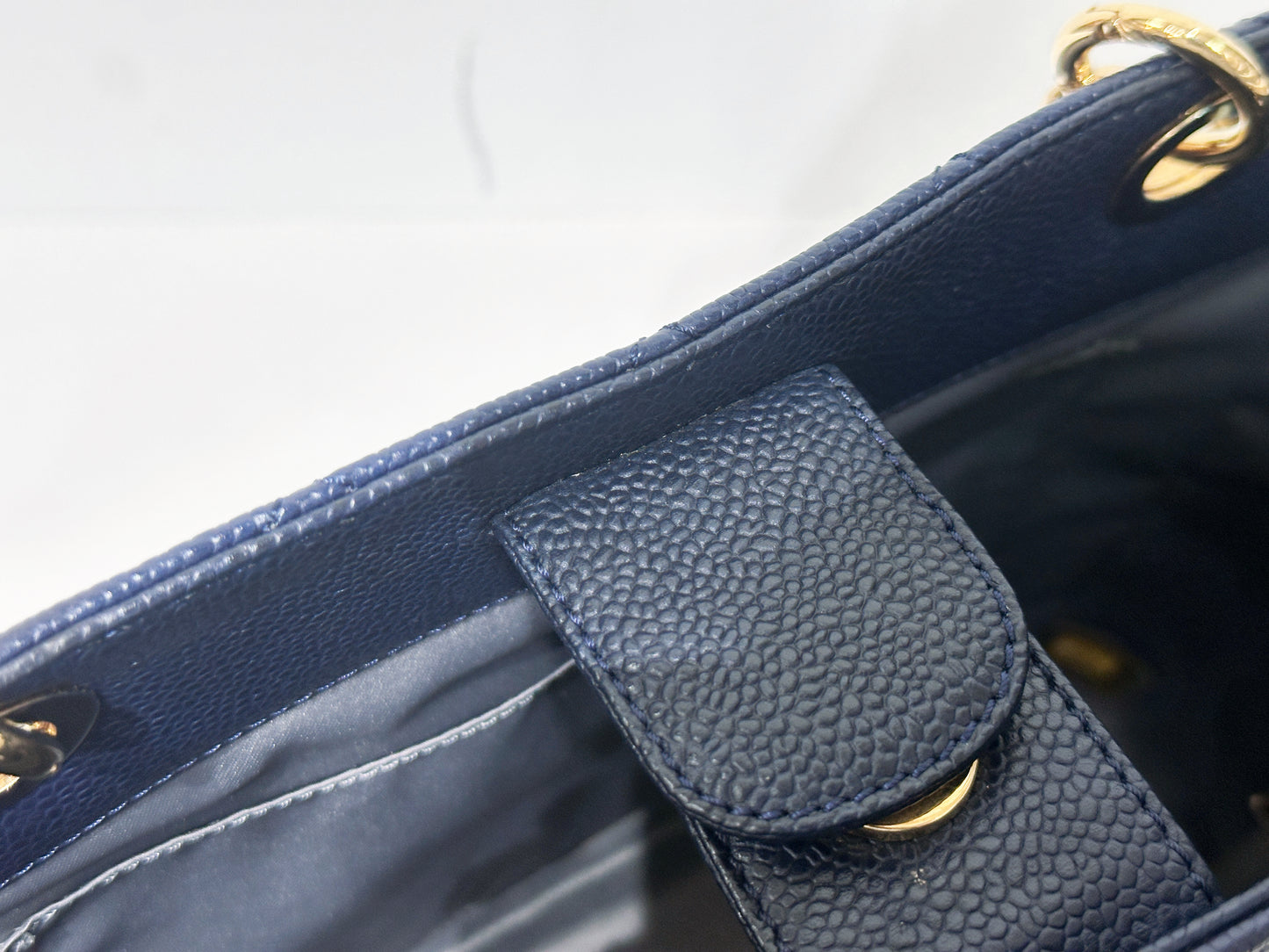 Chanel Caviar Quilted Petit Shopping Tote PST Navy Blue 1898 holo card