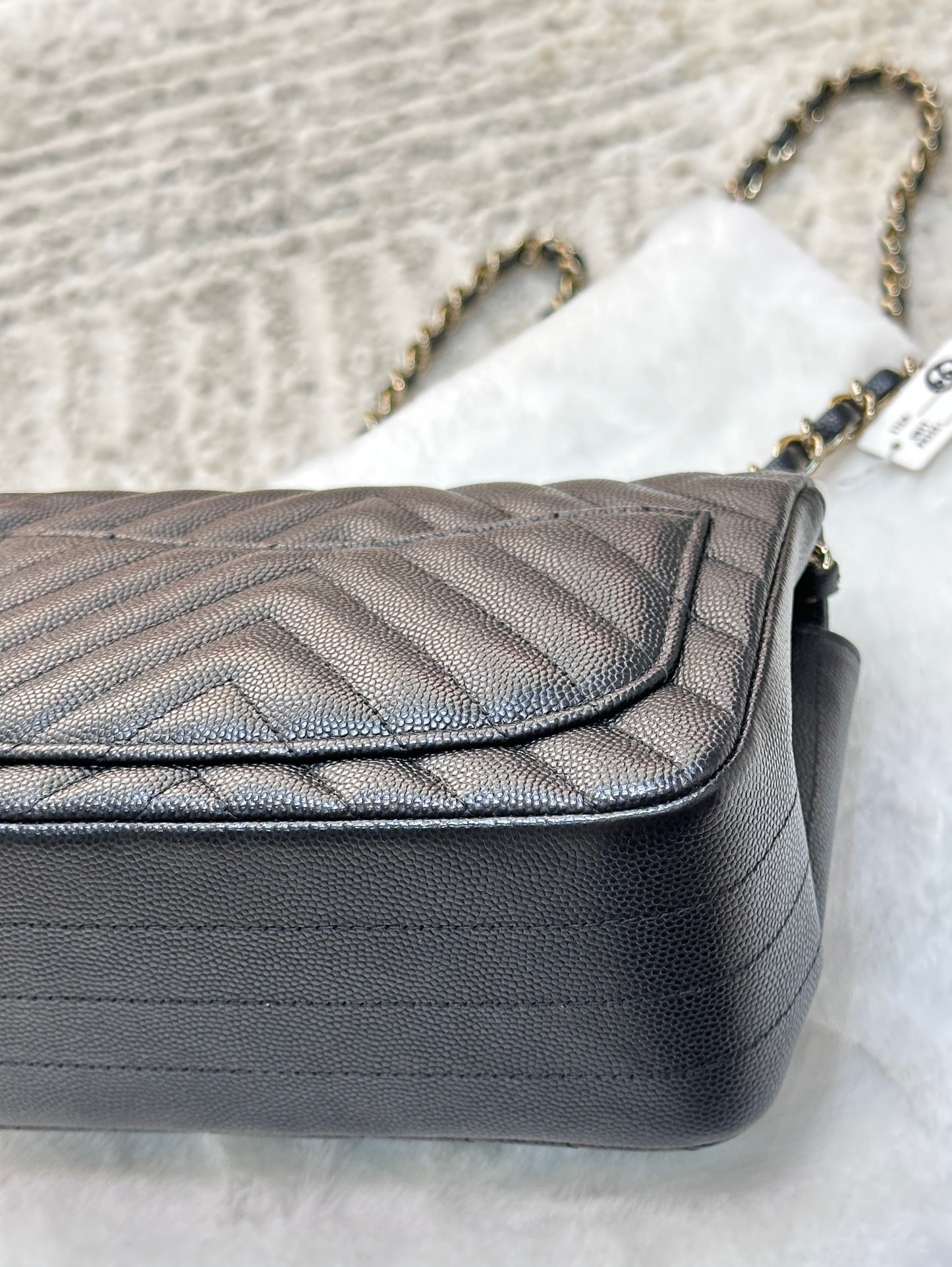 Chanel Mini Square Black Chevron Caviar Light Gold Hardware