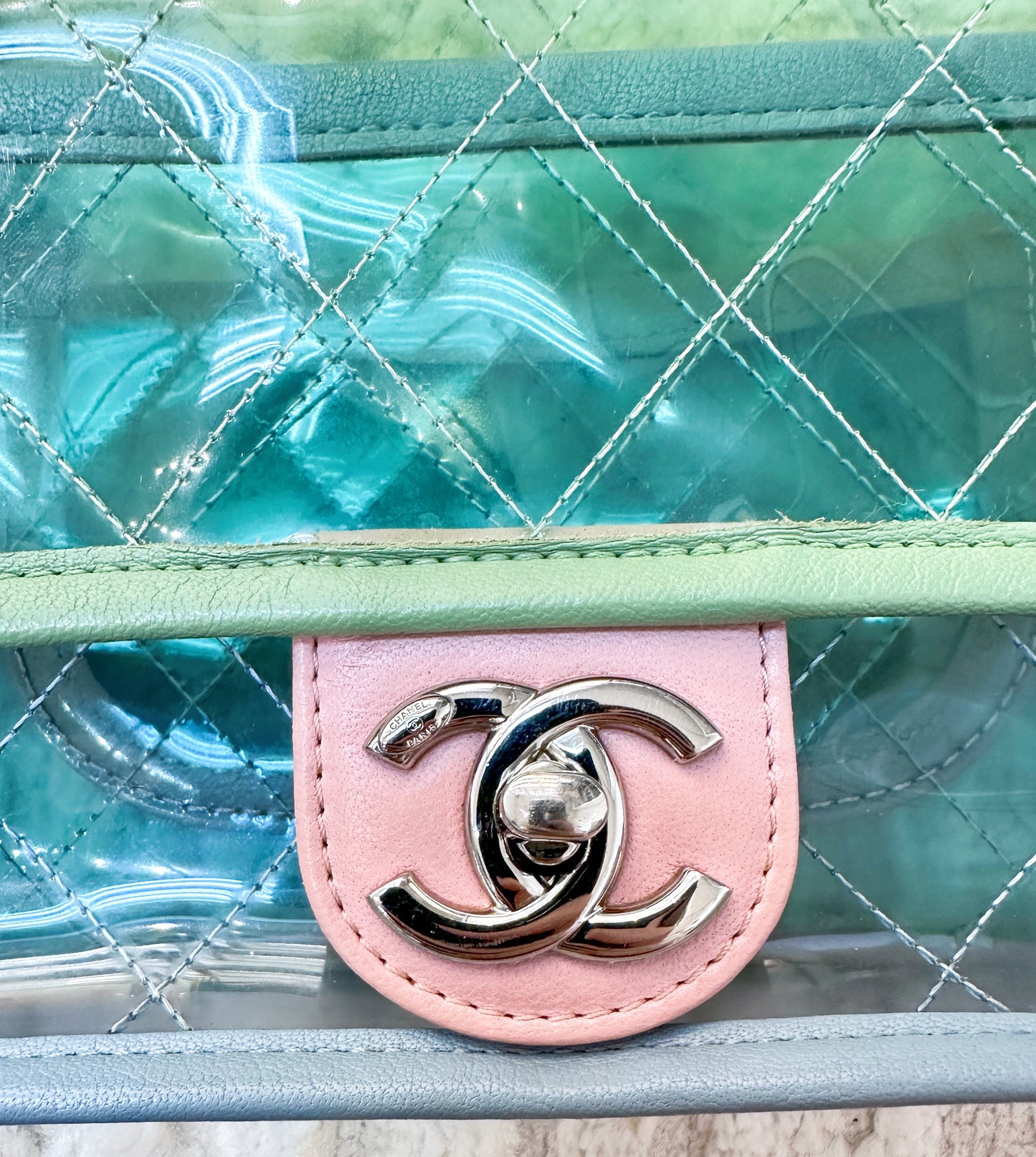 Chanel Coco Splash PVC Mini Flap Bag Blue/Green/Pink Silver Hardware