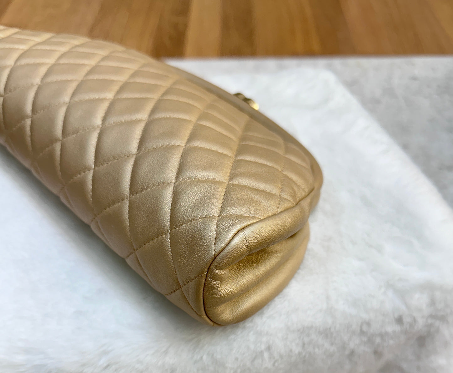 Chanel Quilted Champagne Half-Moon Clutch Bag