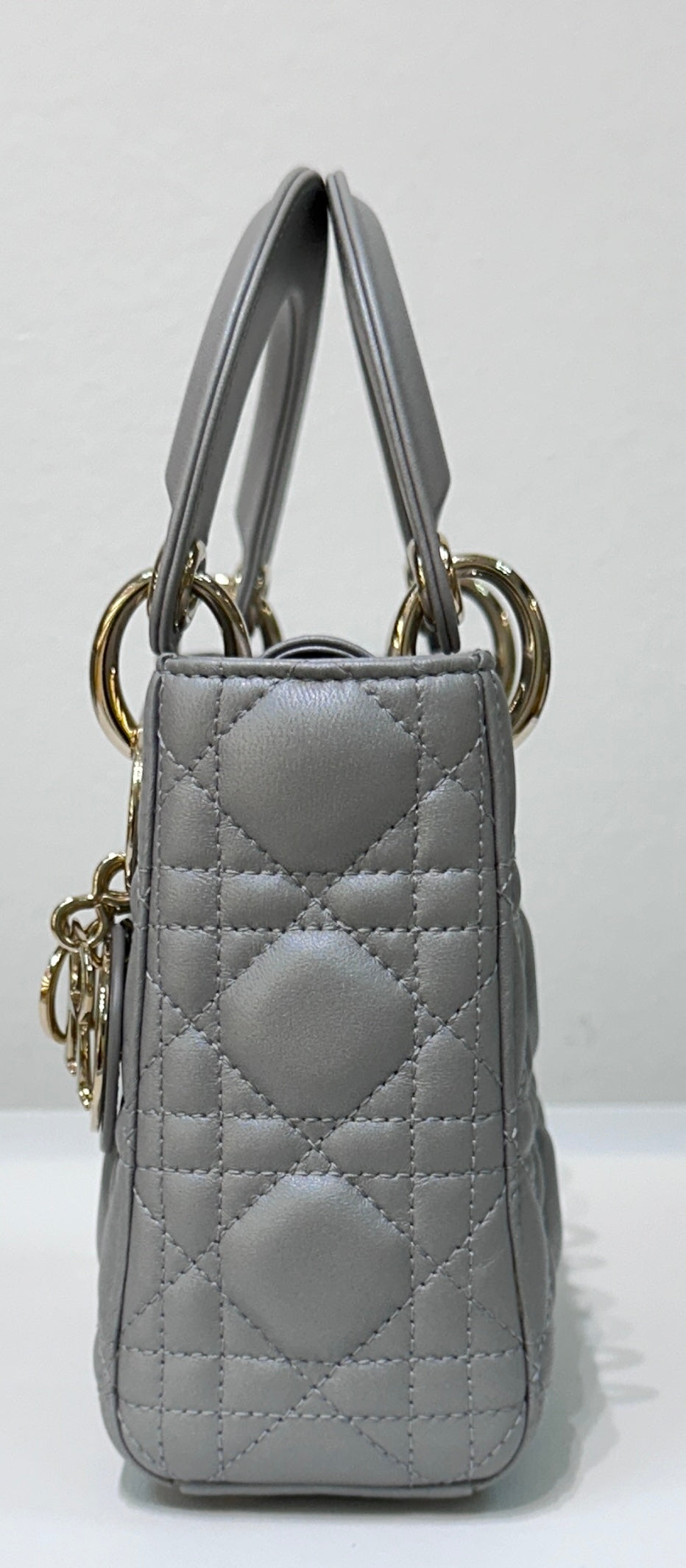 Christian Dior Mini Lambskin Cannage Lady Dior Gray Opaline GHW