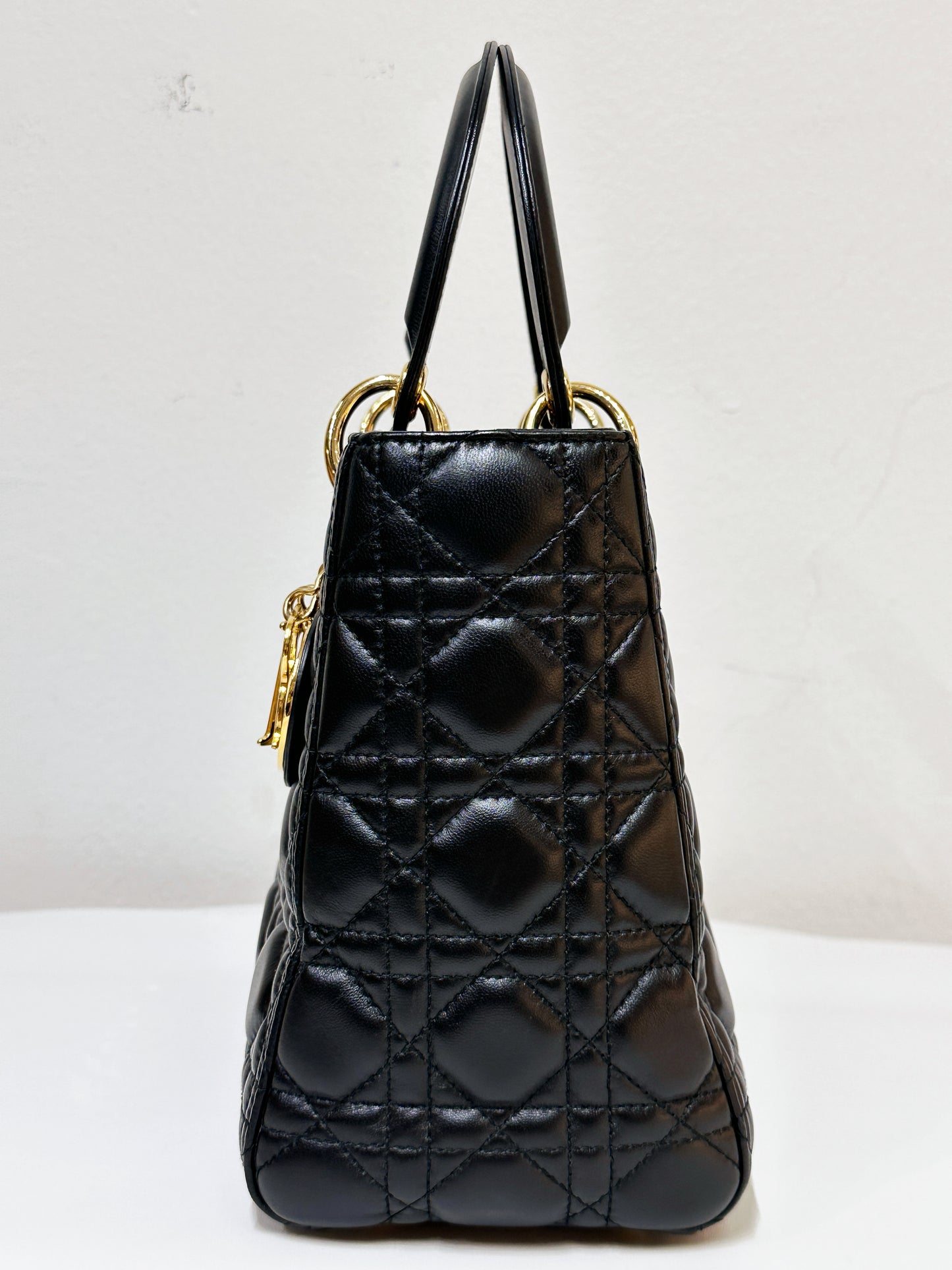 Christian Dior Medium Cannage Lambskin Lady Dior Bag Black GHW