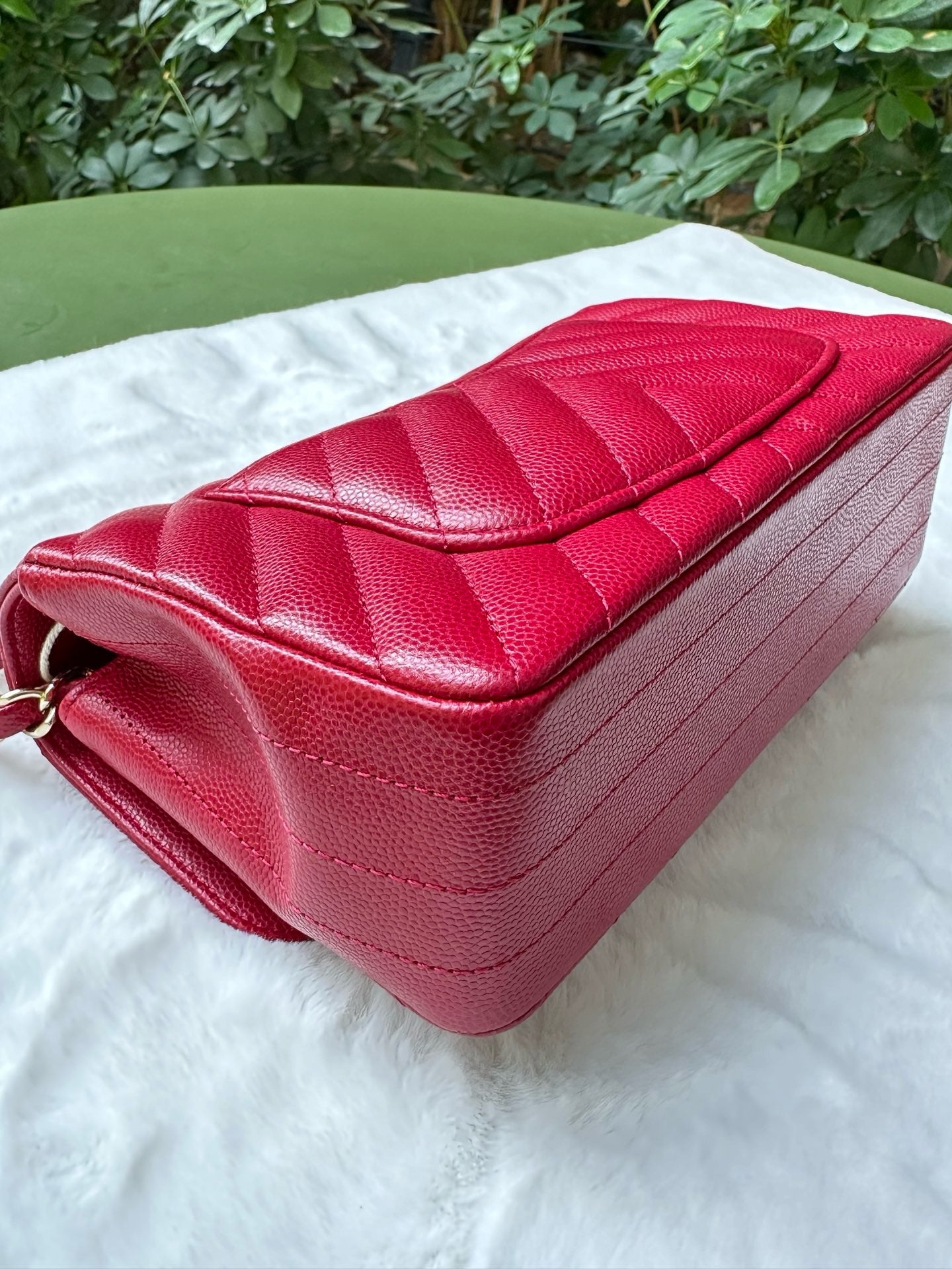 Chanel Mini Rectangle Chevron Red Caviar with GHW