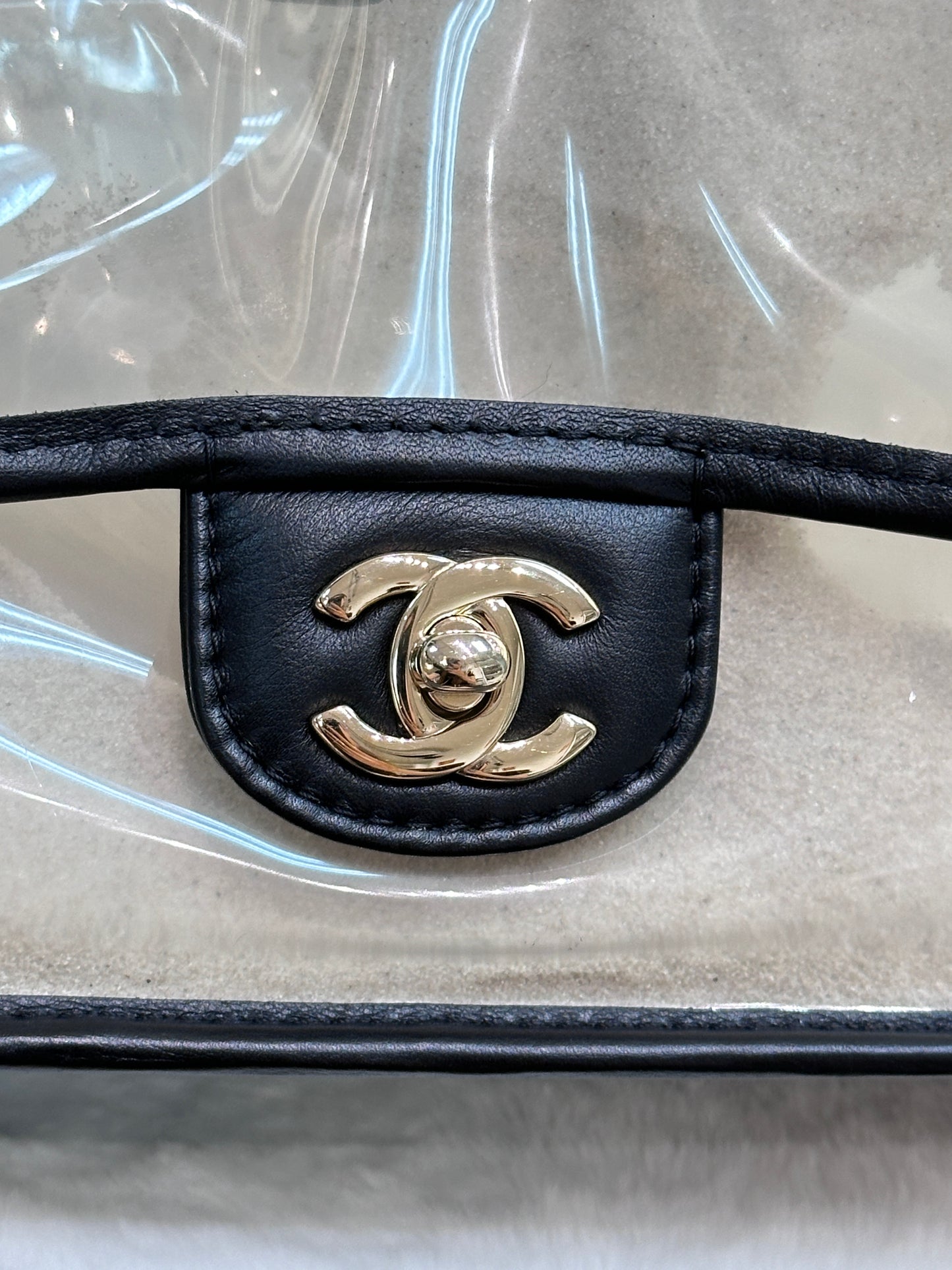 Chanel Medium Lambskin PVC Coco Sand Flap Black Bag