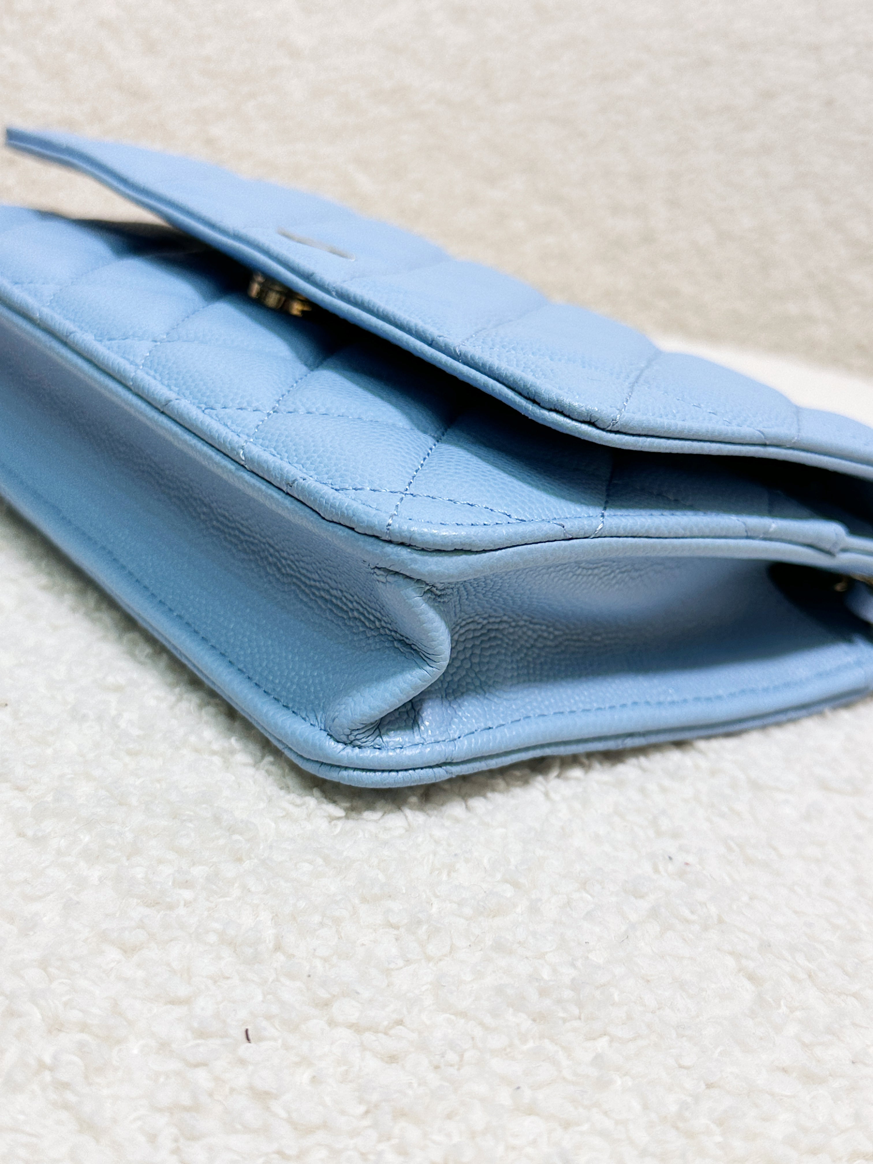 Chanel Classic Wallet on Chain Caviar Blue GHW G1L4 microchip