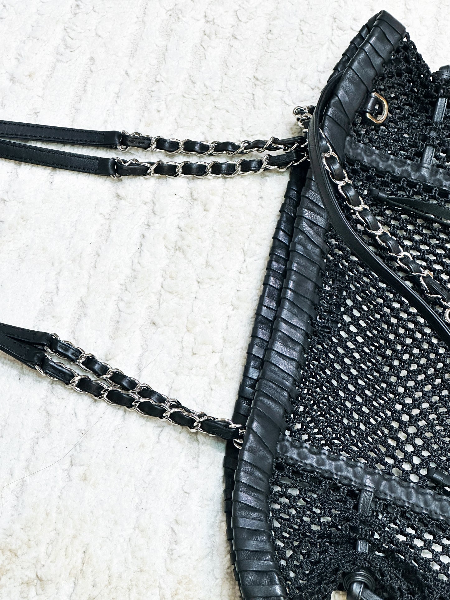 Chanel Limited Edition Resort 2011 Black Fringe Mesh Tote Bag 1373 holo card