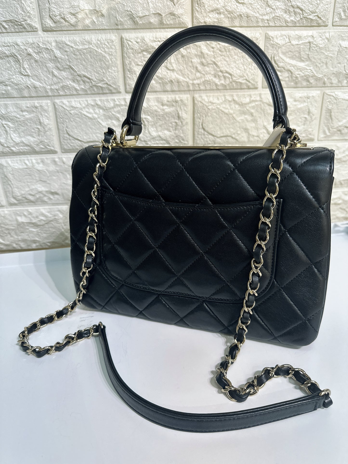 CHANEL Black Small Trendy Flap Bag Microchipped Light Gold Hardware