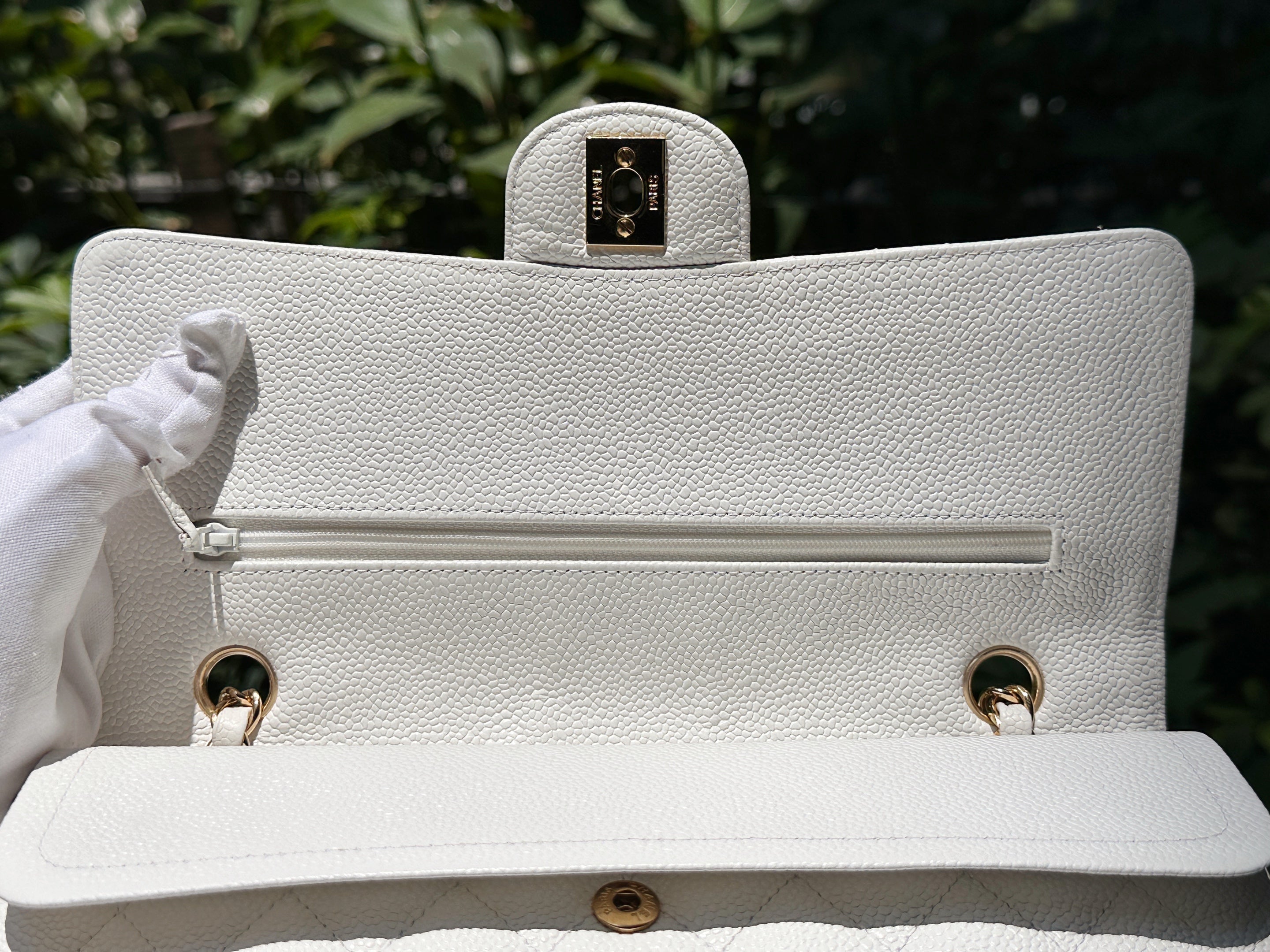 Chanel White Caviar Medium Classic Double Flap Bag 1350 holo